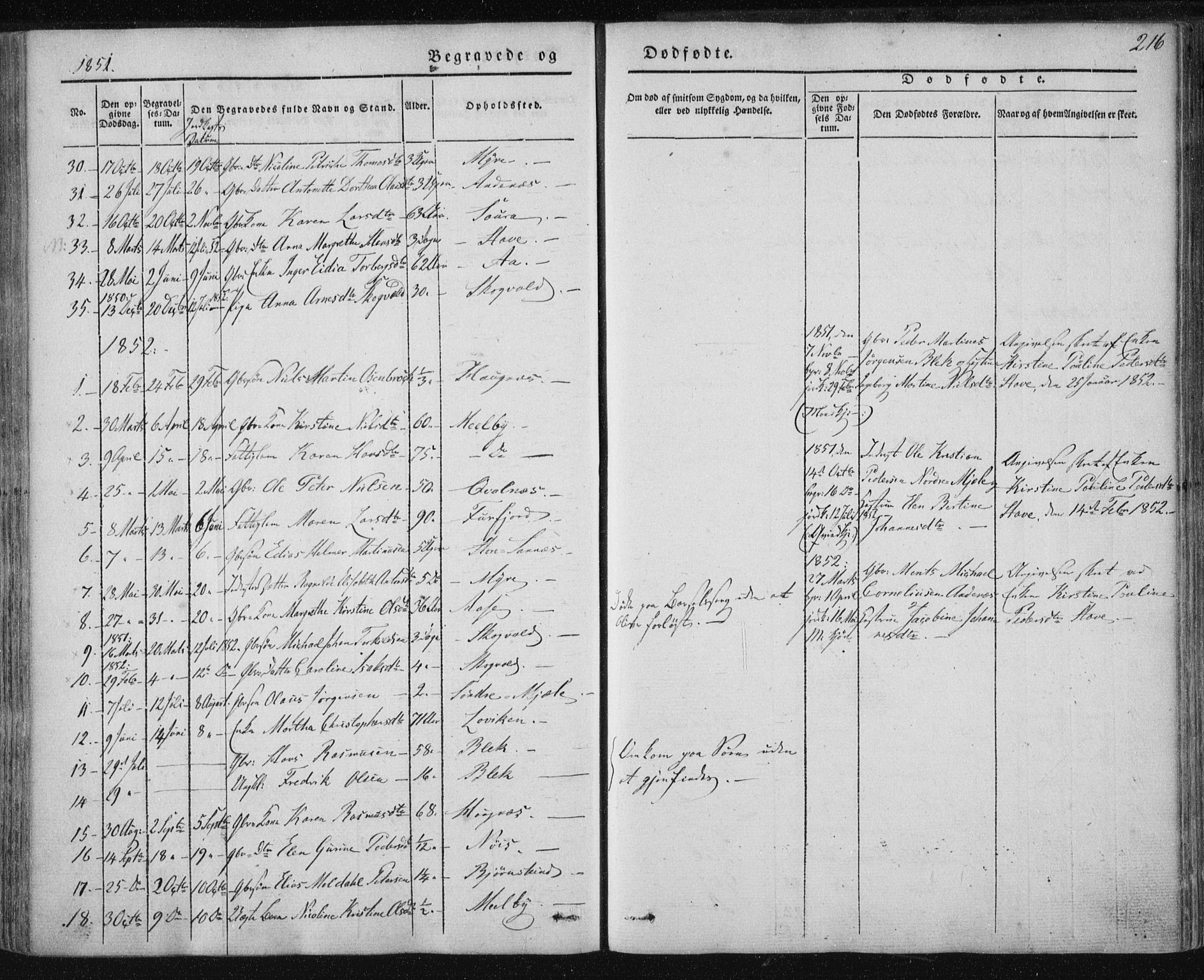 Ministerialprotokoller, klokkerbøker og fødselsregistre - Nordland, SAT/A-1459/897/L1396: Parish register (official) no. 897A04, 1842-1866, p. 216