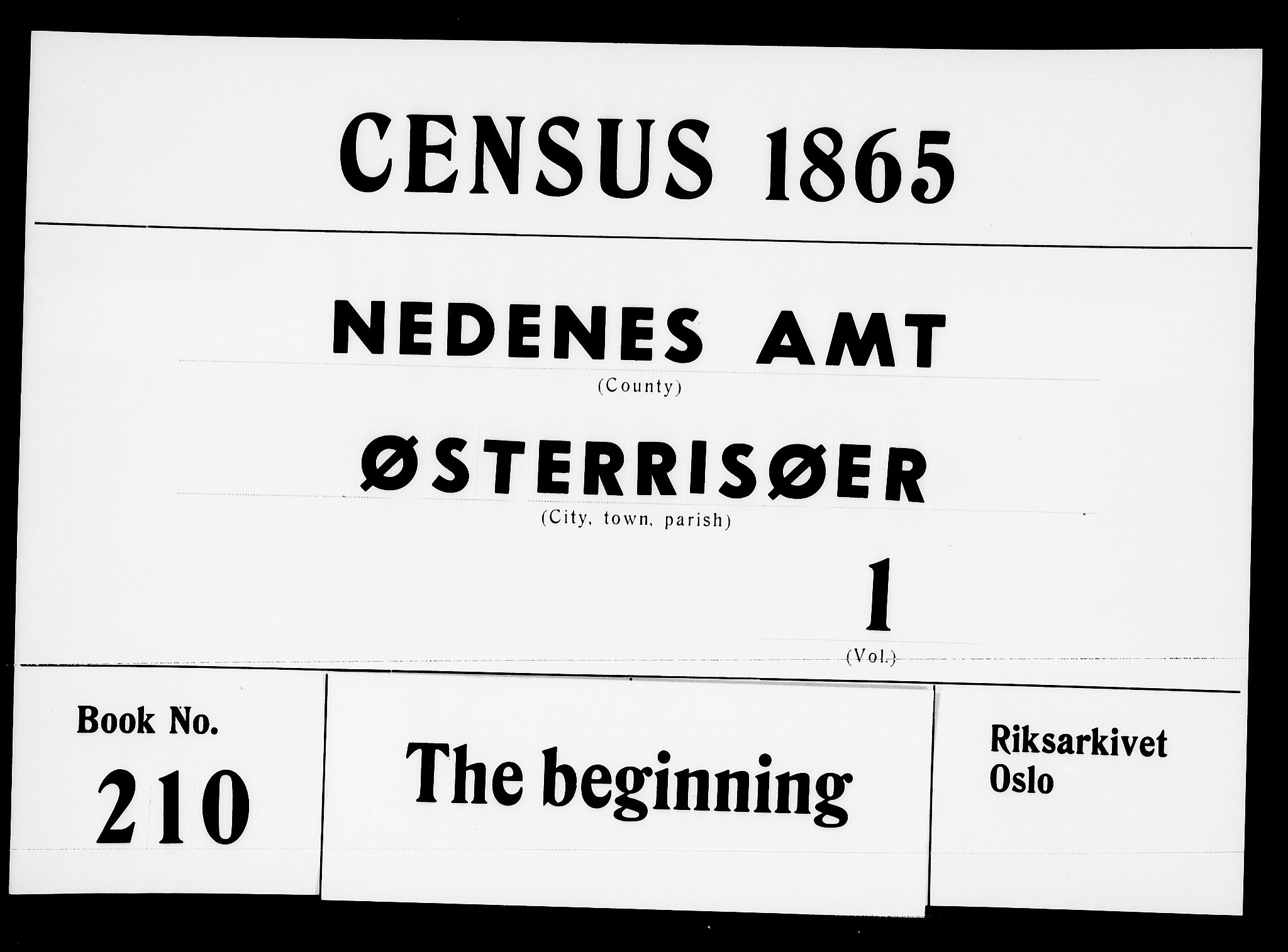 RA, 1865 census for Risør/Risør, 1865, p. 1