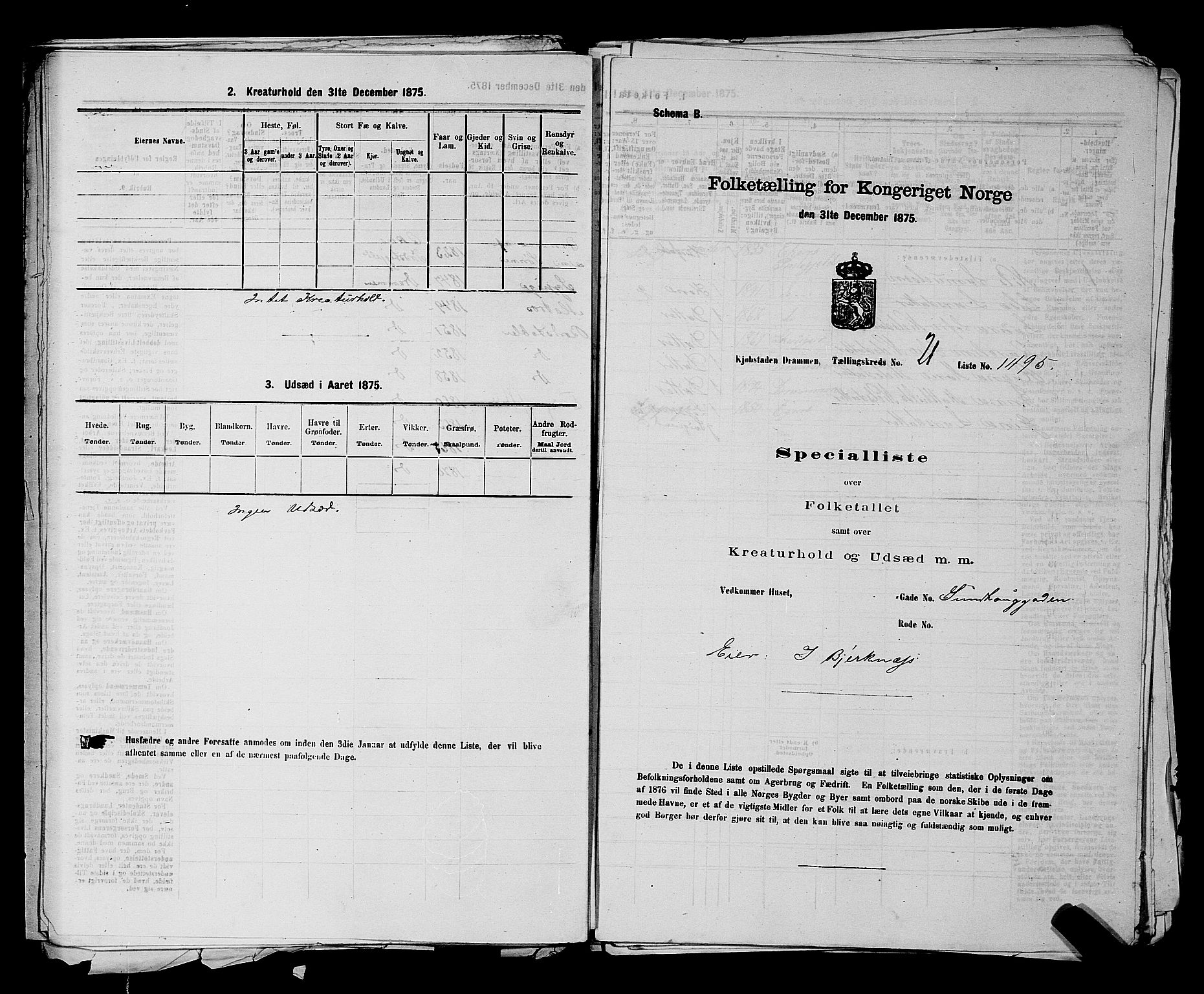 SAKO, 1875 census for 0602 Drammen, 1875, p. 2119