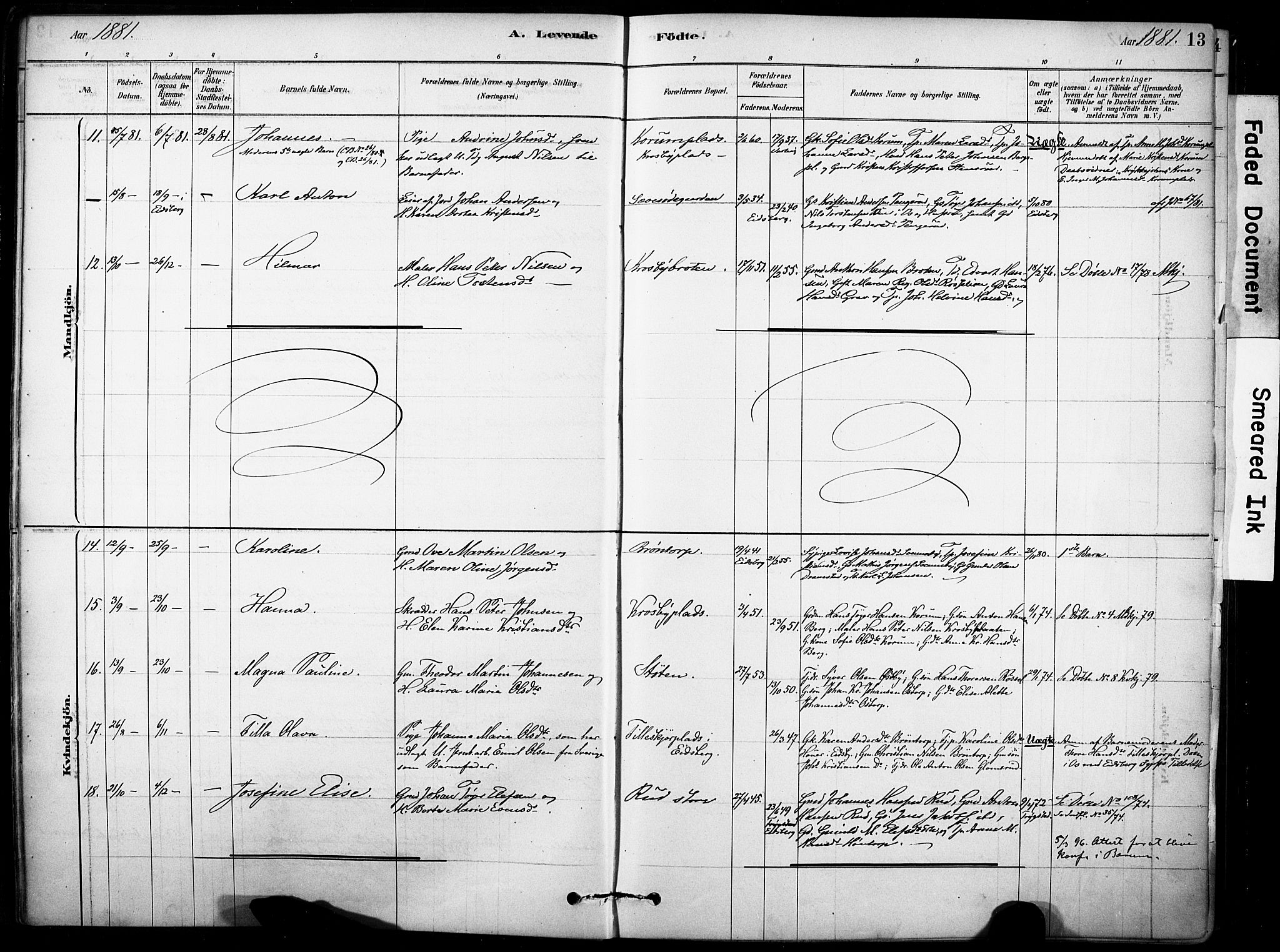 Rakkestad prestekontor Kirkebøker, AV/SAO-A-2008/F/Fc/L0001: Parish register (official) no. III 1, 1878-1905, p. 13
