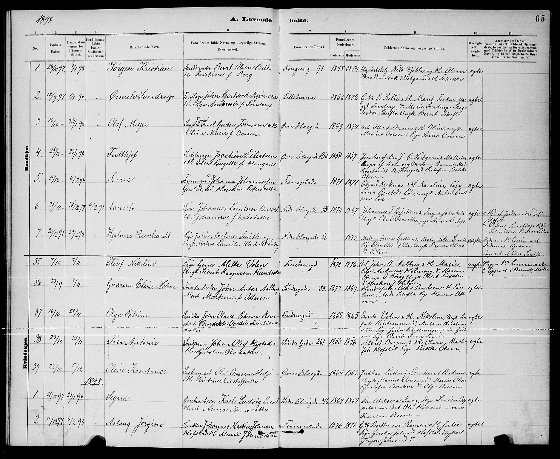 Ministerialprotokoller, klokkerbøker og fødselsregistre - Nord-Trøndelag, SAT/A-1458/739/L0374: Parish register (copy) no. 739C02, 1883-1898, p. 65