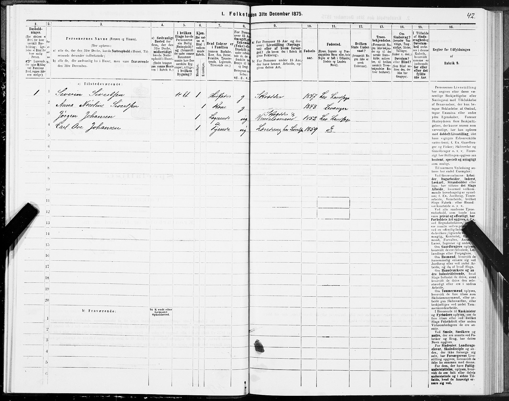 SAT, 1875 census for 1701B Levanger/Levanger, 1875, p. 42