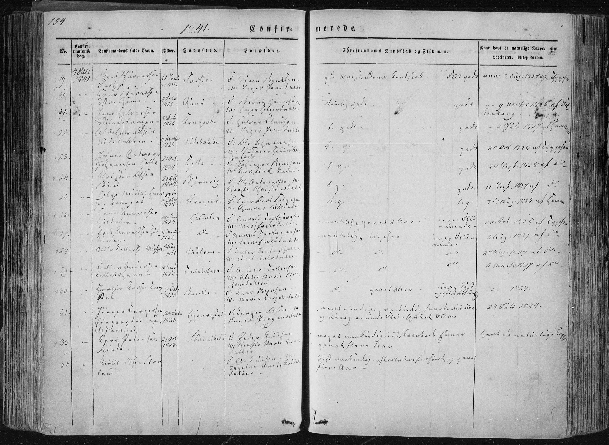 Sannidal kirkebøker, SAKO/A-296/F/Fa/L0007: Parish register (official) no. 7, 1831-1854, p. 154