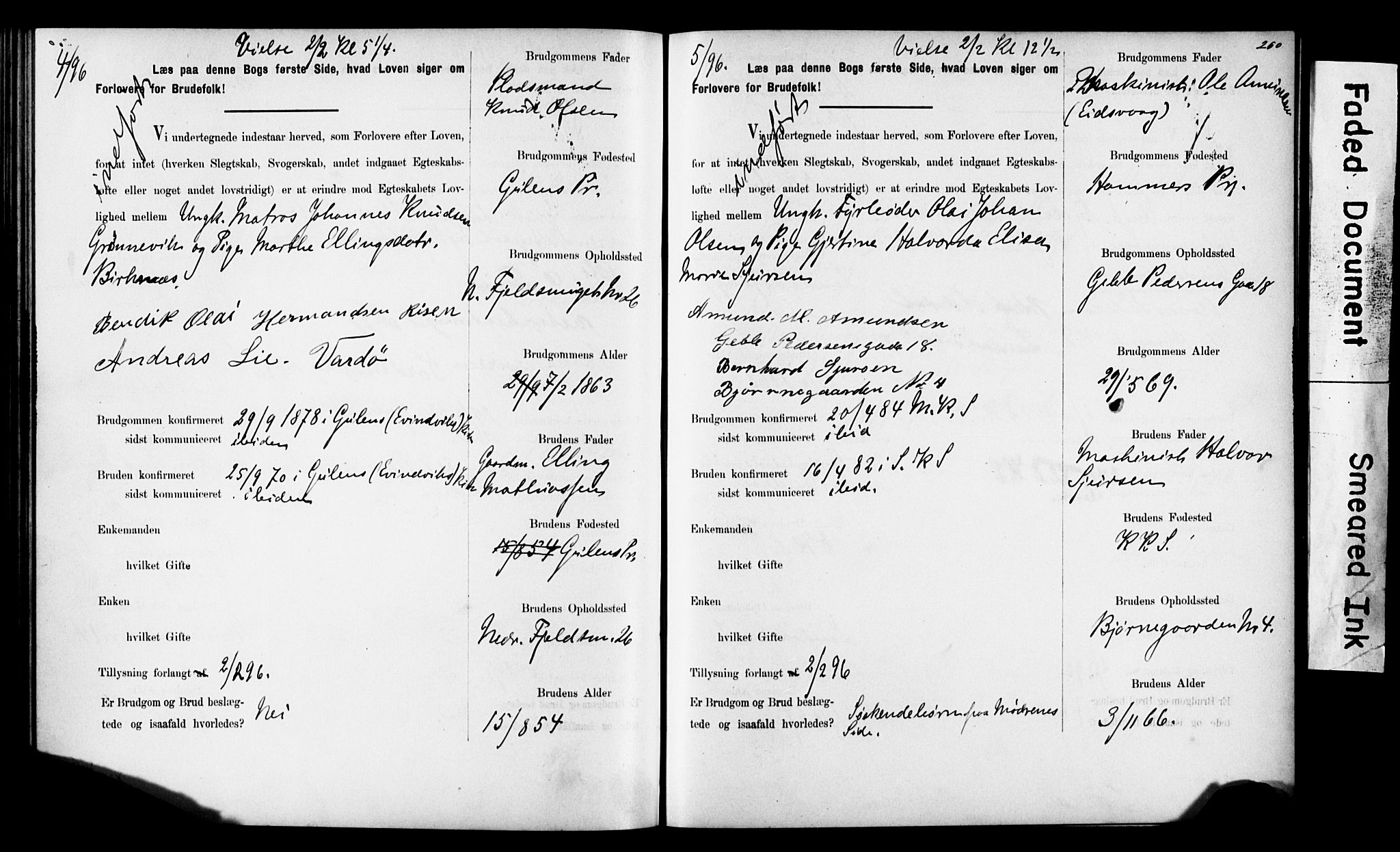 Korskirken sokneprestembete, AV/SAB-A-76101: Best man's statements no. II.5.6, 1889-1898, p. 260