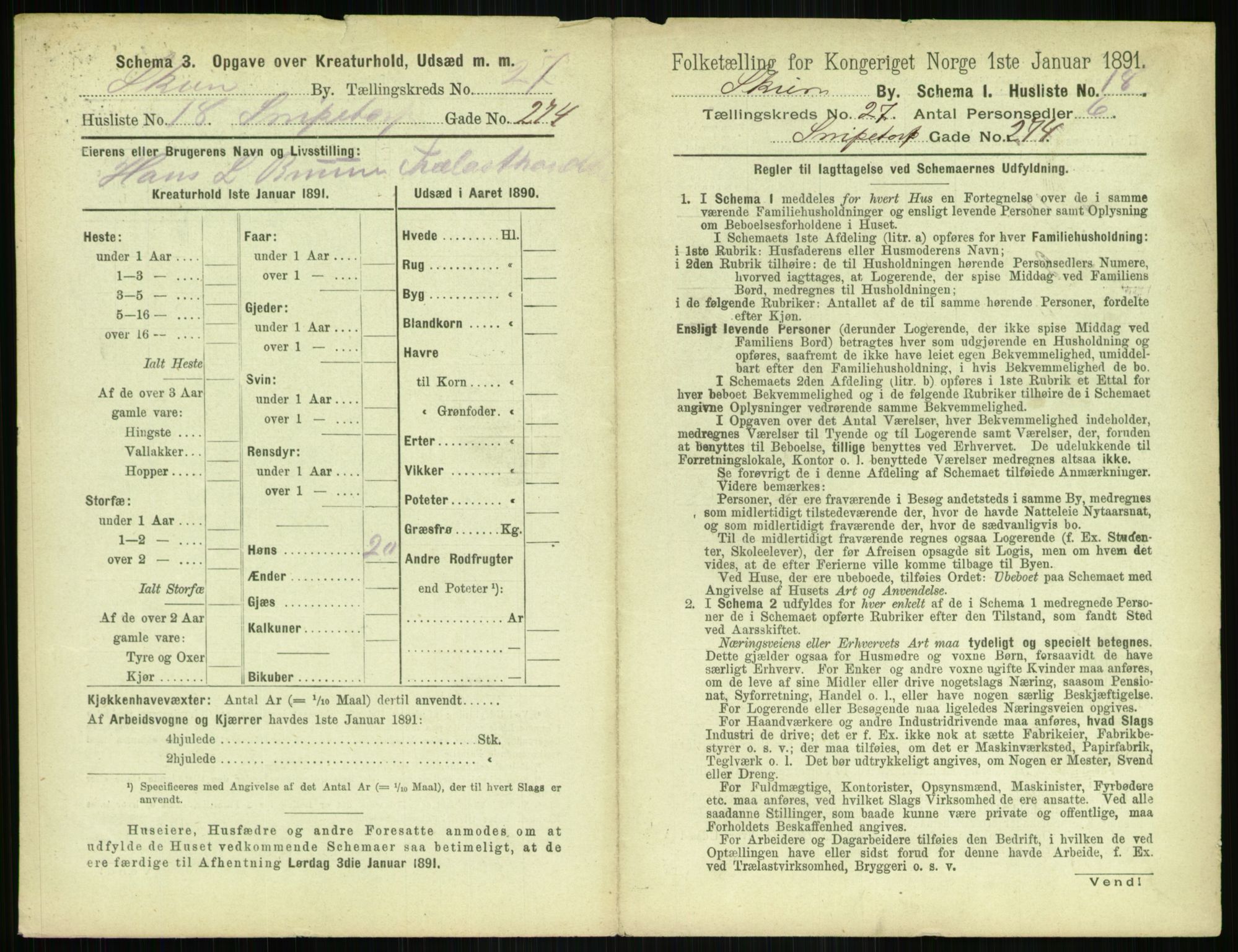 RA, 1891 census for 0806 Skien, 1891, p. 1034