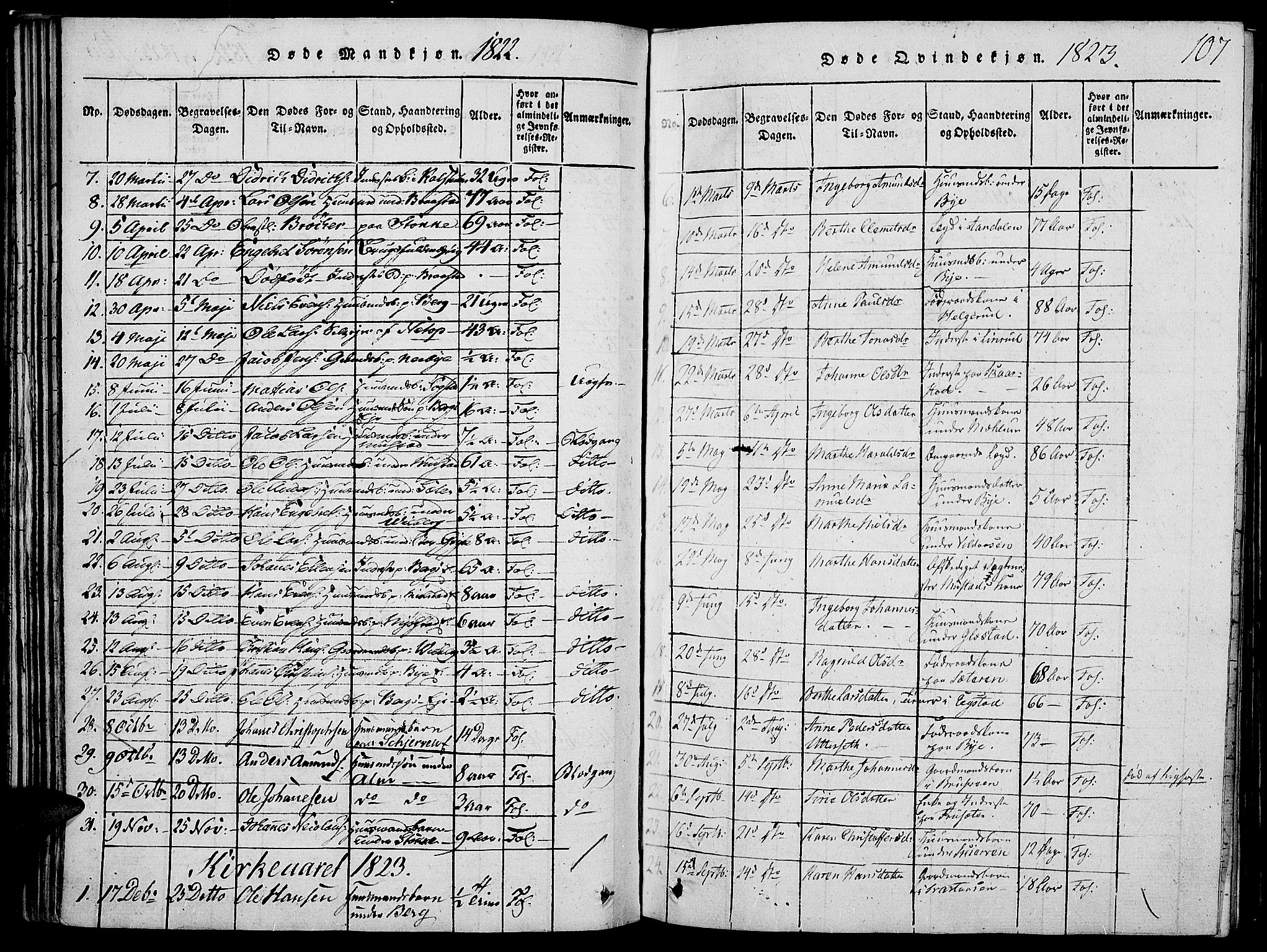 Vardal prestekontor, SAH/PREST-100/H/Ha/Haa/L0004: Parish register (official) no. 4, 1814-1831, p. 107