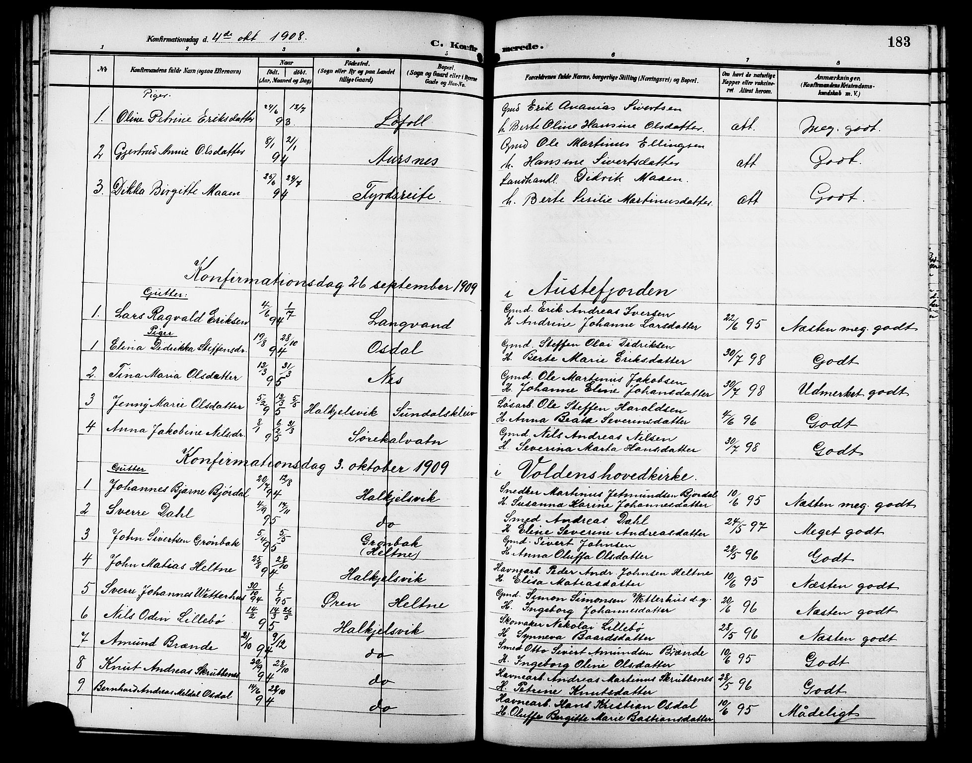 Ministerialprotokoller, klokkerbøker og fødselsregistre - Møre og Romsdal, SAT/A-1454/511/L0159: Parish register (copy) no. 511C05, 1902-1920, p. 183