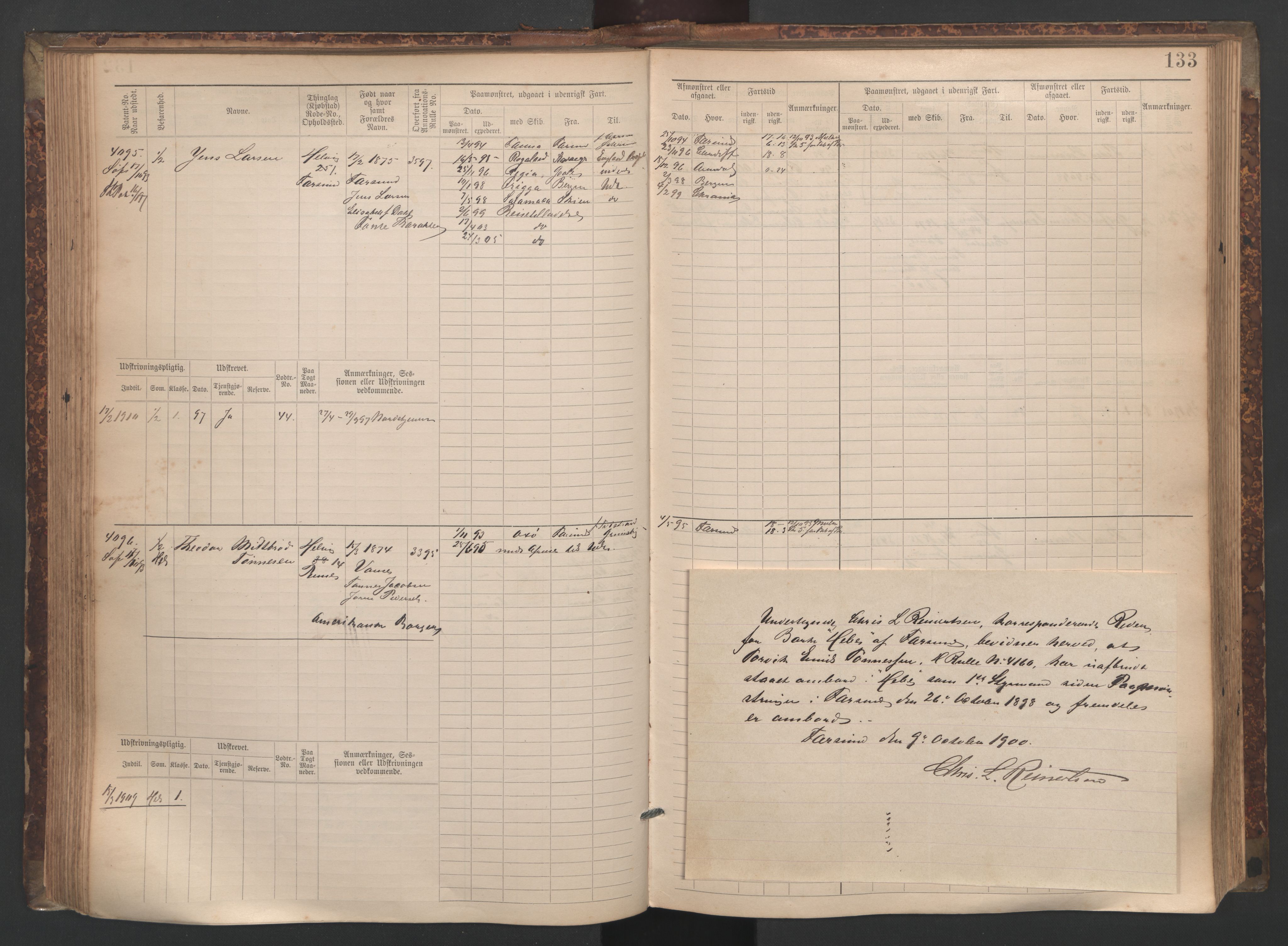 Farsund mønstringskrets, AV/SAK-2031-0017/F/Fb/L0020: Hovedrulle nr 3833-4506, Z-12, 1890-1930, p. 144
