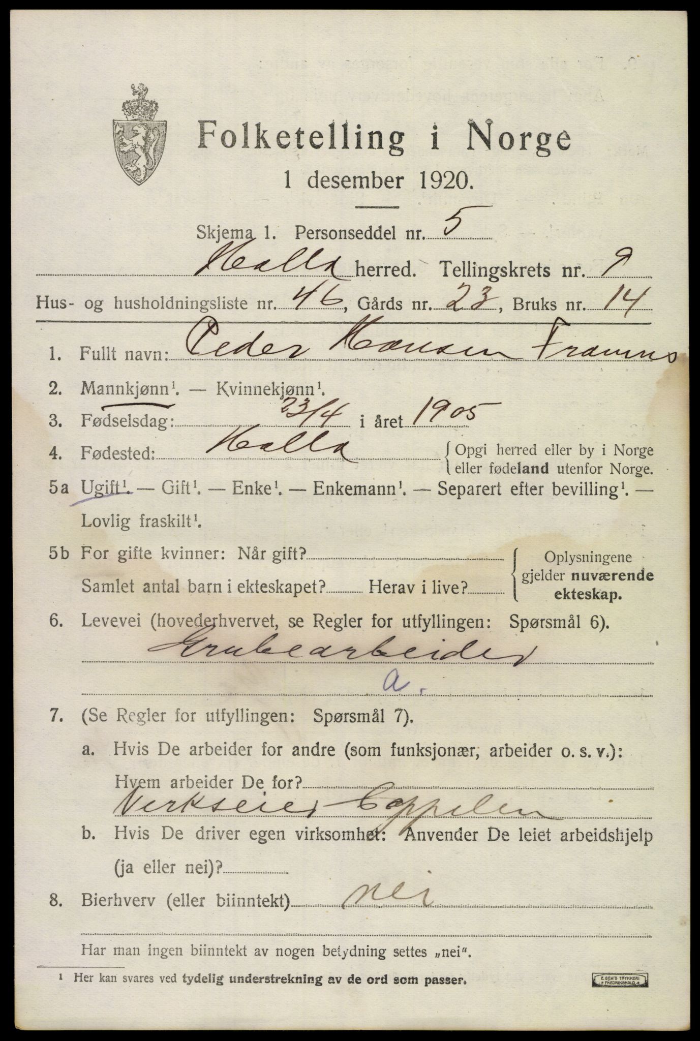 SAKO, 1920 census for Holla, 1920, p. 6021