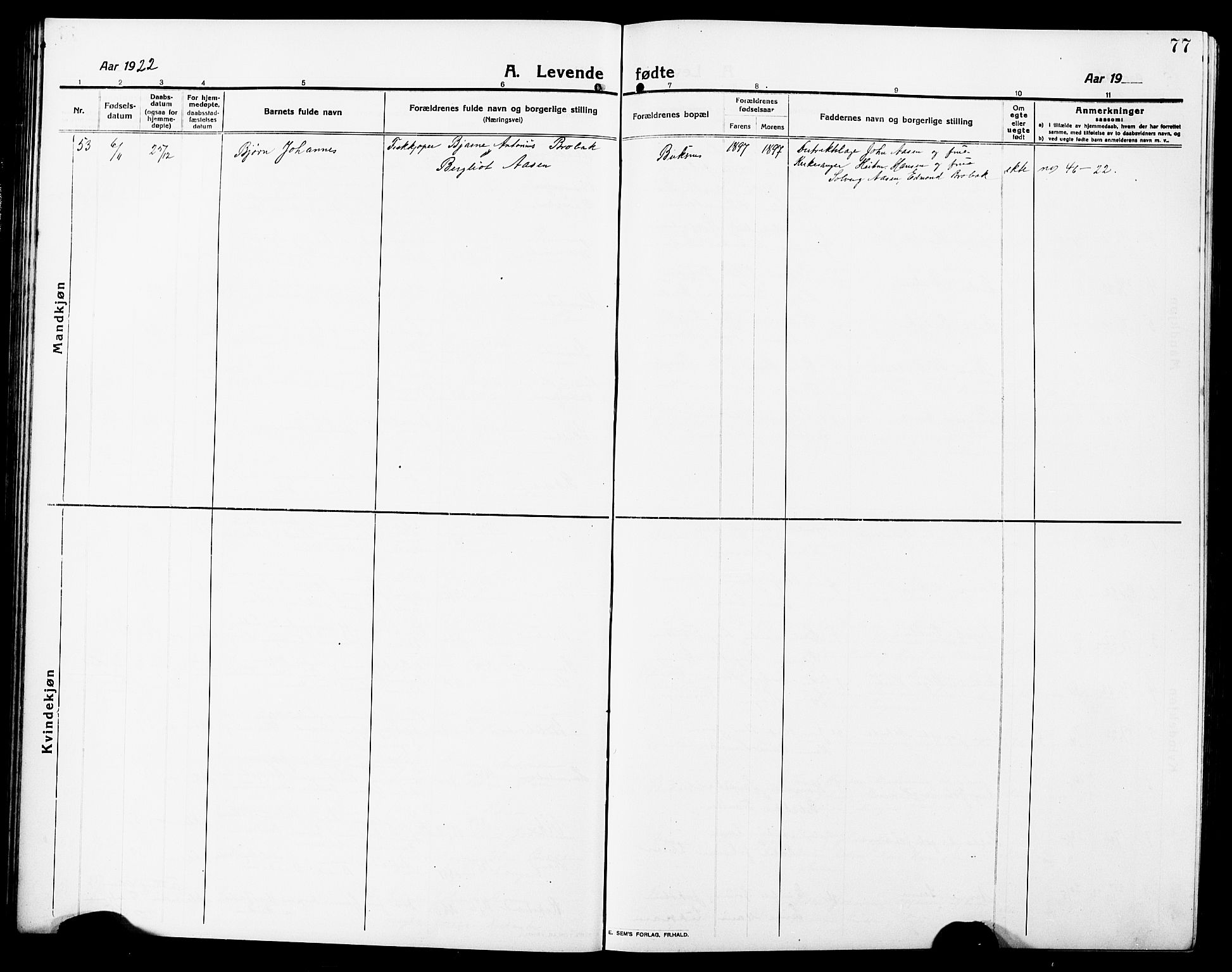 Ministerialprotokoller, klokkerbøker og fødselsregistre - Nordland, AV/SAT-A-1459/881/L1169: Parish register (copy) no. 881C06, 1912-1930, p. 77