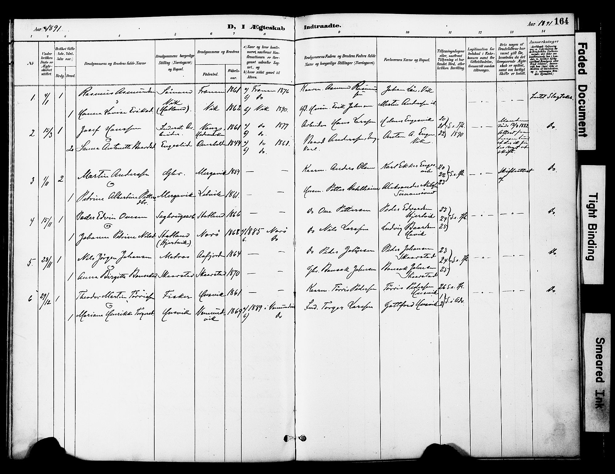 Ministerialprotokoller, klokkerbøker og fødselsregistre - Nord-Trøndelag, SAT/A-1458/774/L0628: Parish register (official) no. 774A02, 1887-1903, p. 164