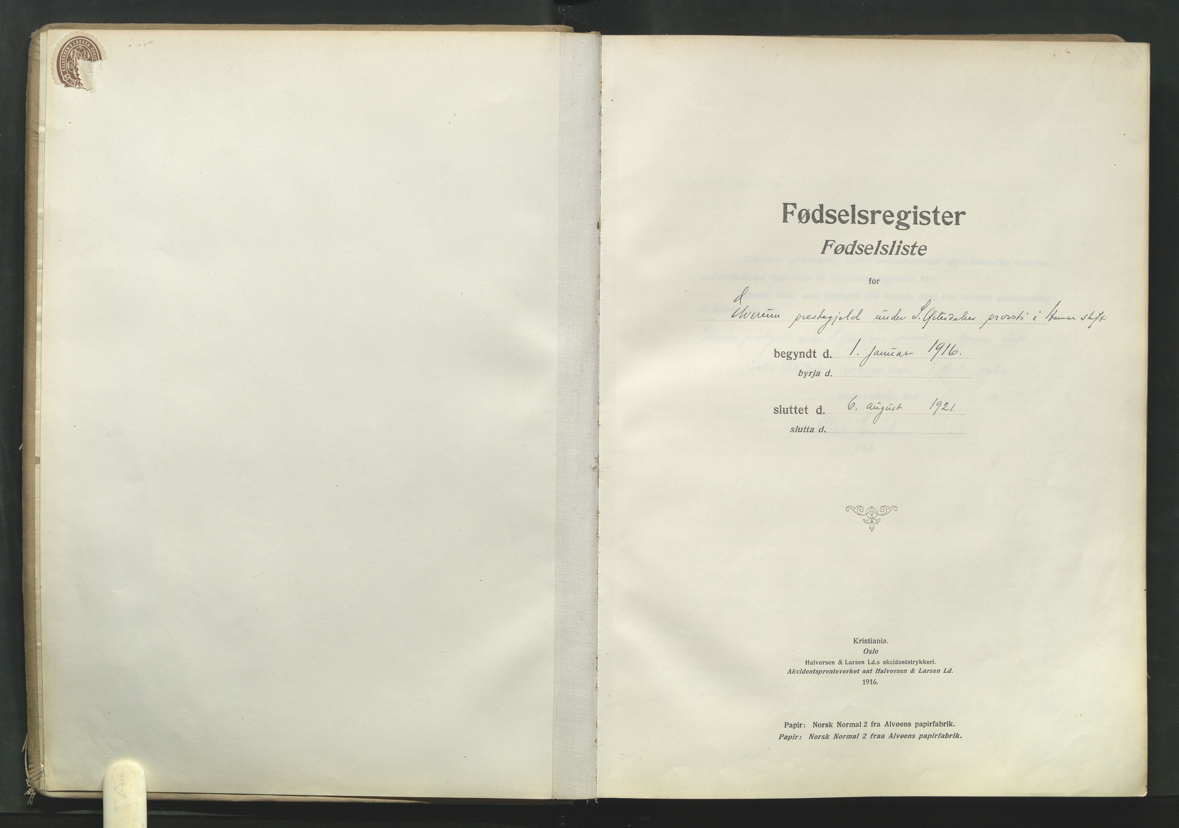 Elverum prestekontor, AV/SAH-PREST-044/I/Id/L0001: Birth register no. 1, 1916-1921