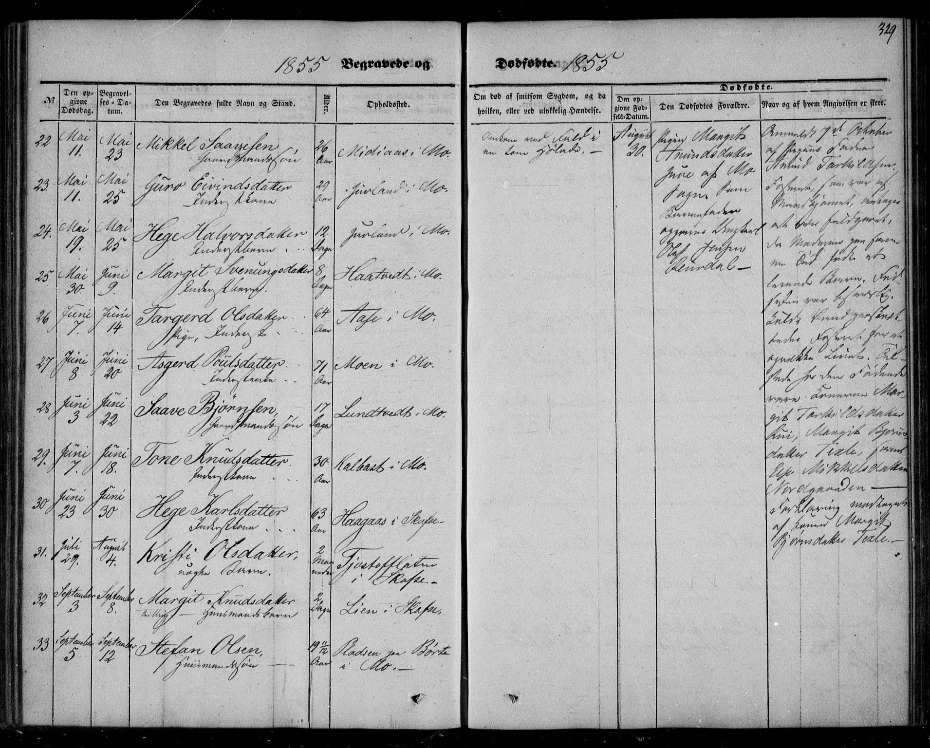 Mo kirkebøker, SAKO/A-286/F/Fa/L0005: Parish register (official) no. I 5, 1844-1864, p. 329