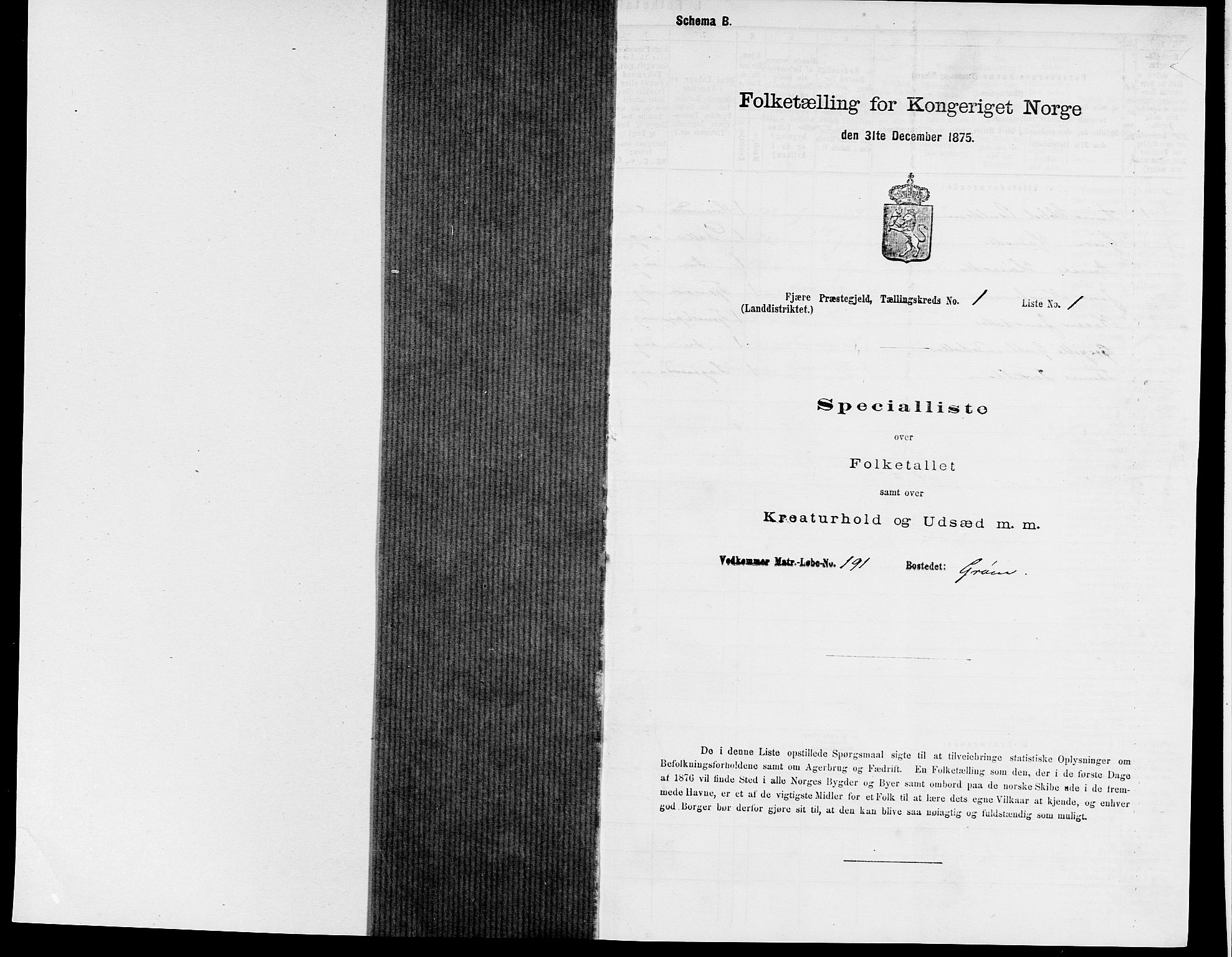 SAK, 1875 census for 0923L Fjære/Fjære, 1875, p. 69