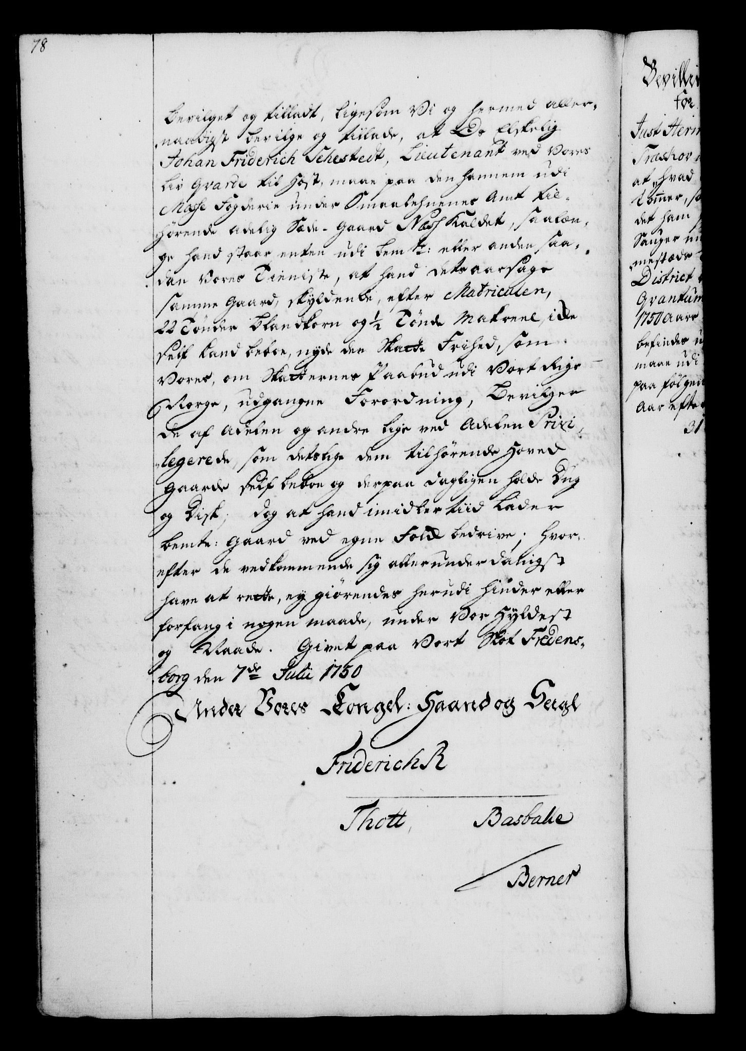 Rentekammeret, Kammerkanselliet, RA/EA-3111/G/Gg/Gga/L0006: Norsk ekspedisjonsprotokoll med register (merket RK 53.6), 1749-1759, p. 78