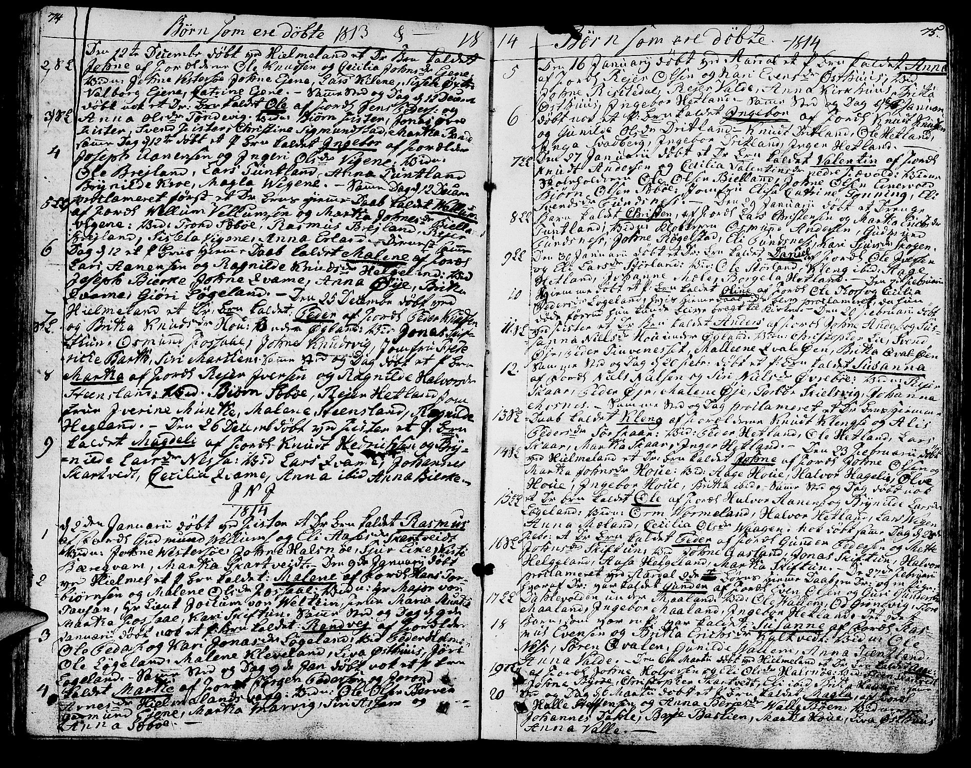 Hjelmeland sokneprestkontor, SAST/A-101843/01/IV/L0002: Parish register (official) no. A 2, 1799-1816, p. 74-75