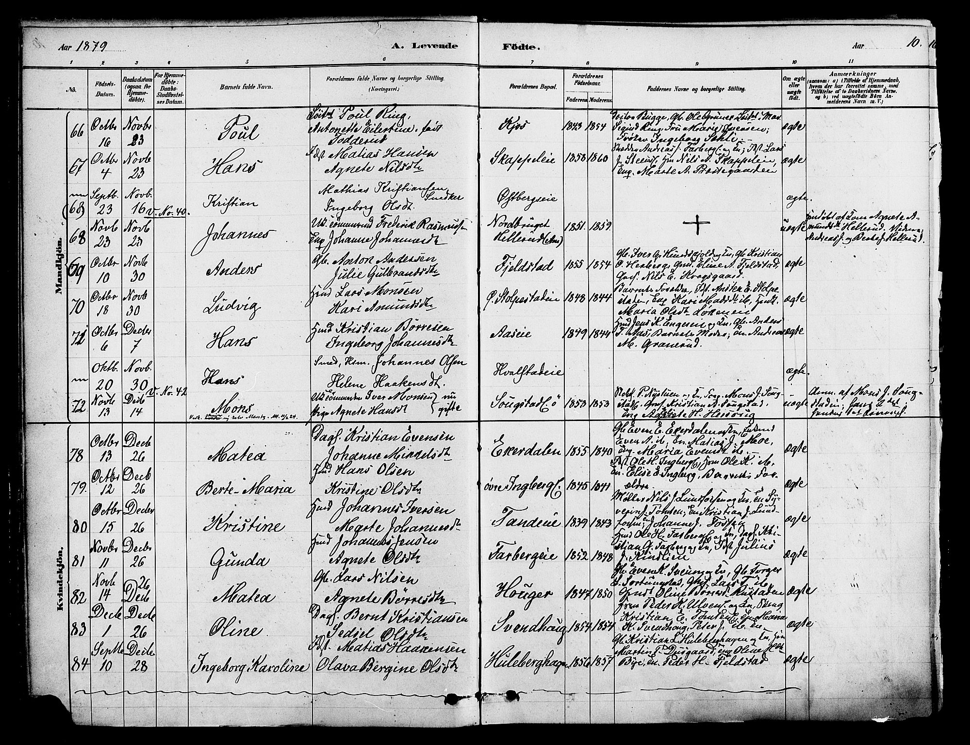 Ringsaker prestekontor, SAH/PREST-014/K/Ka/L0012: Parish register (official) no. 12, 1879-1890, p. 10