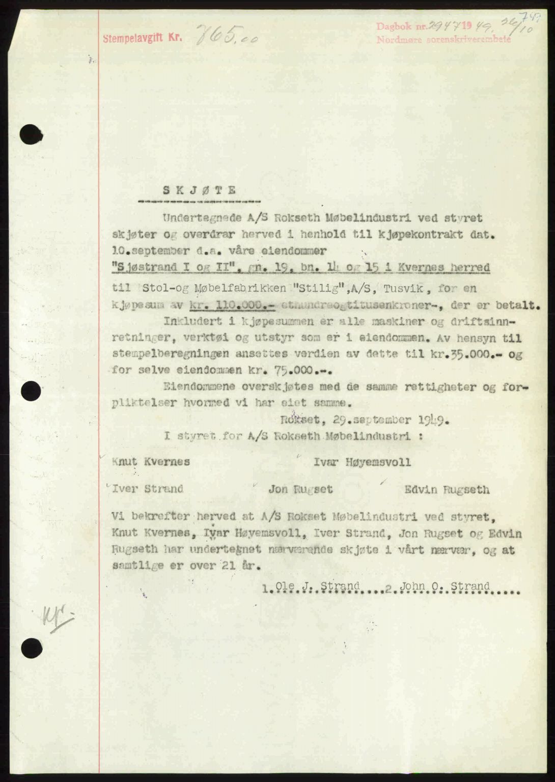 Nordmøre sorenskriveri, AV/SAT-A-4132/1/2/2Ca: Mortgage book no. A112, 1949-1949, Diary no: : 2947/1949