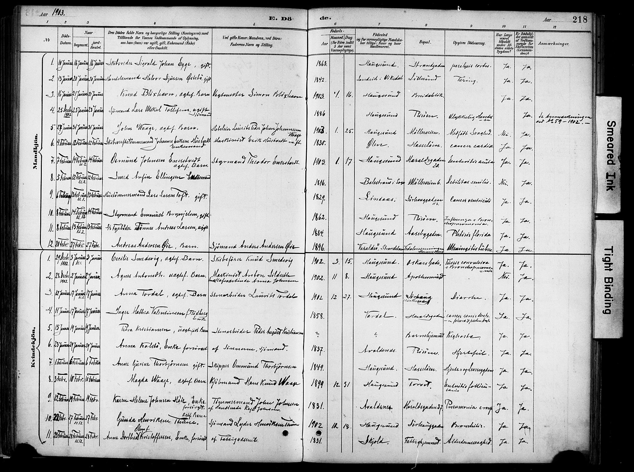 Haugesund sokneprestkontor, AV/SAST-A -101863/H/Ha/Haa/L0005: Parish register (official) no. A 5, 1891-1903, p. 218