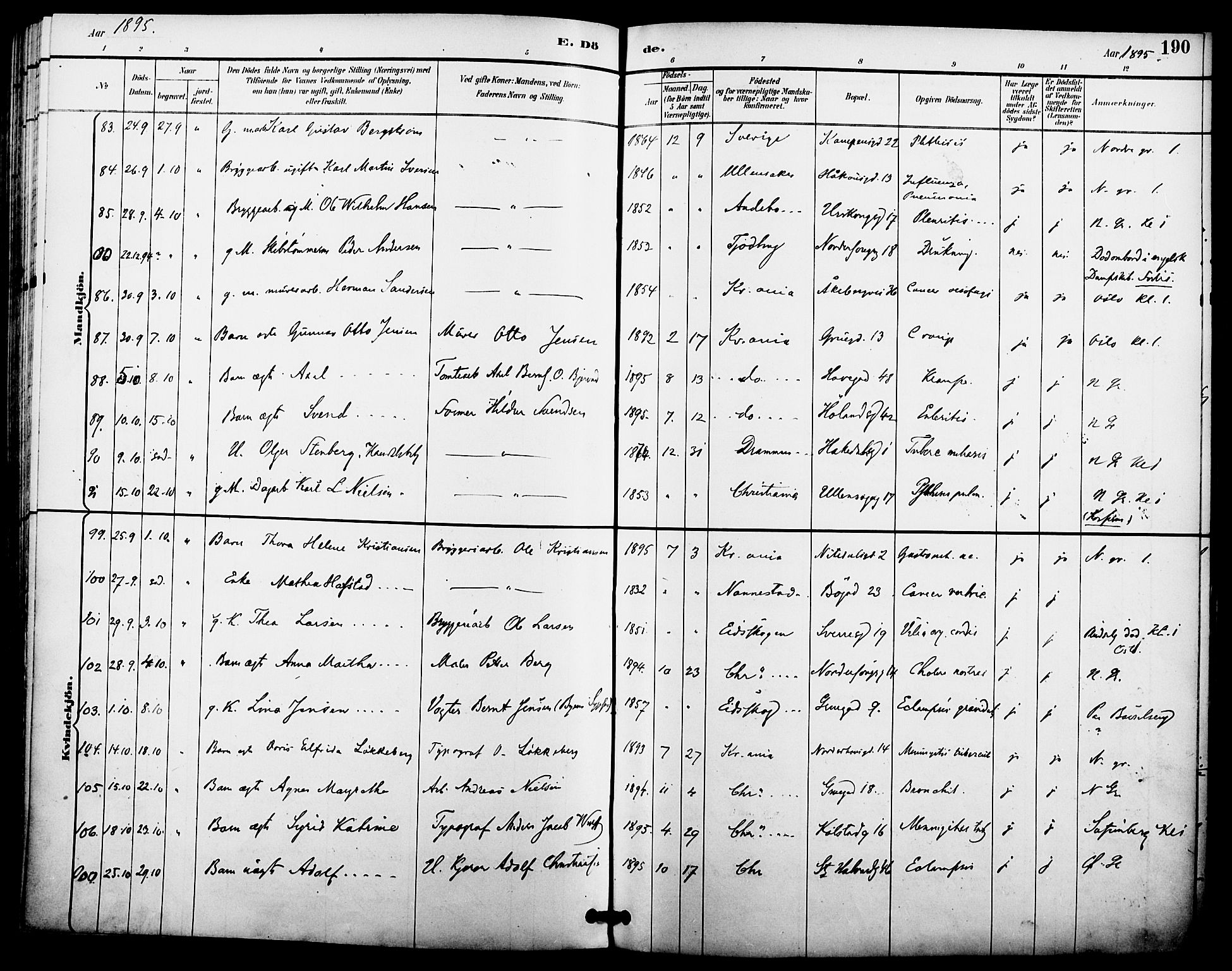 Kampen prestekontor Kirkebøker, AV/SAO-A-10853/F/Fa/L0008: Parish register (official) no. I 8, 1892-1902, p. 190