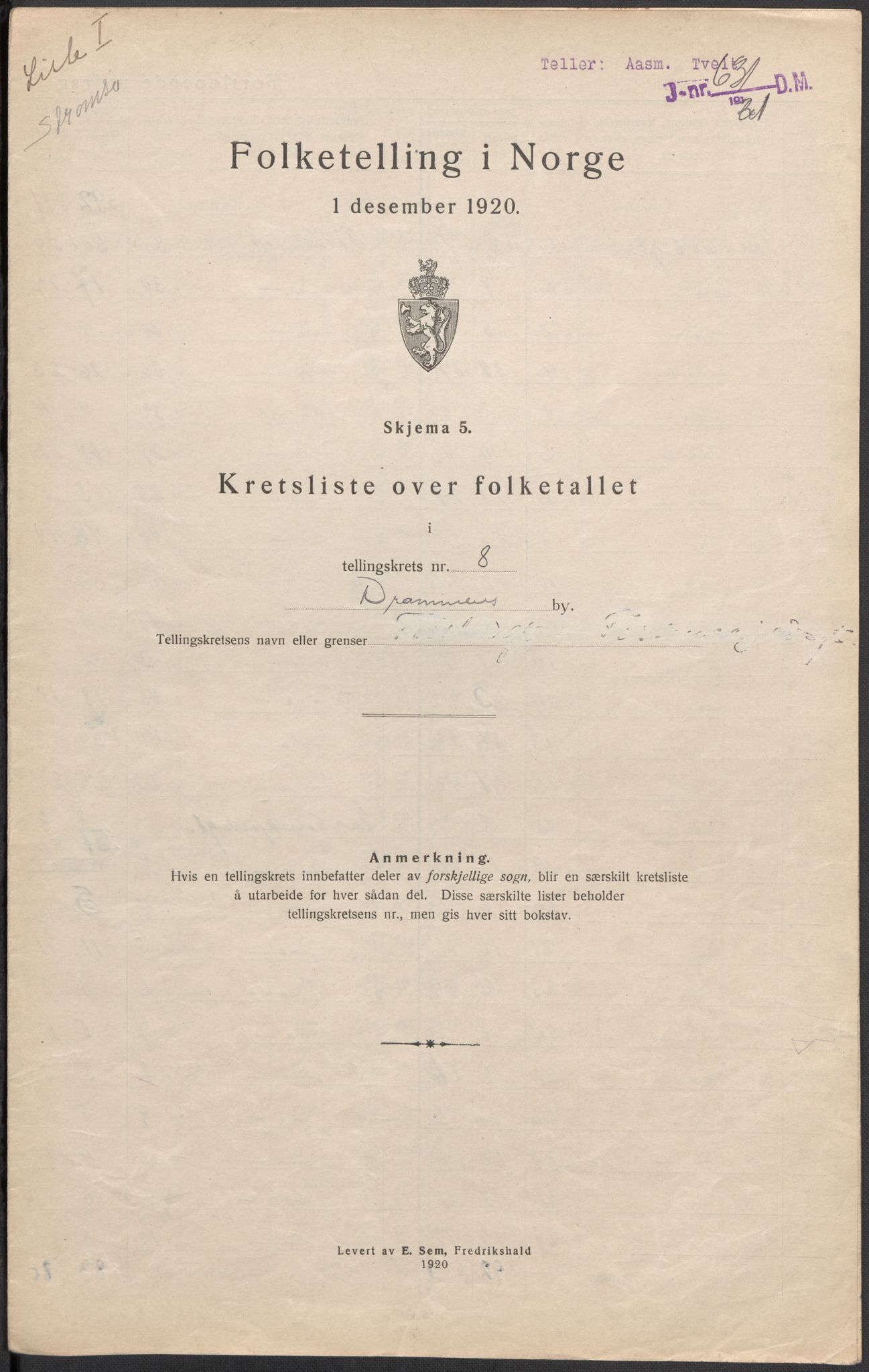 SAKO, 1920 census for Drammen, 1920, p. 64