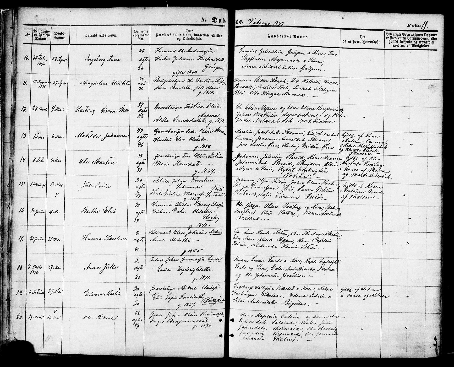 Ministerialprotokoller, klokkerbøker og fødselsregistre - Nordland, AV/SAT-A-1459/810/L0148: Parish register (official) no. 810A09 /1, 1874-1884, p. 11