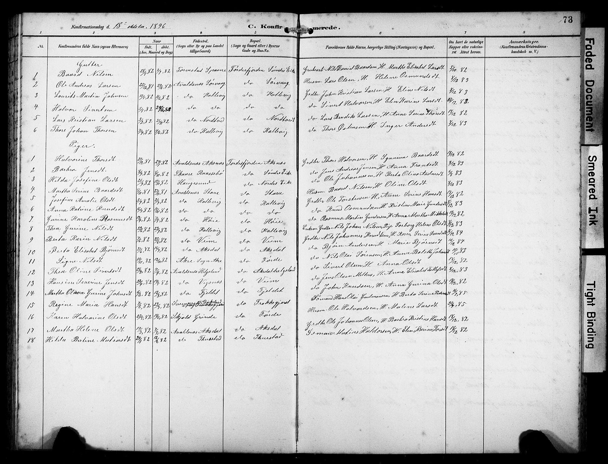 Avaldsnes sokneprestkontor, AV/SAST-A -101851/H/Ha/Hab/L0011: Parish register (copy) no. B 11, 1893-1929, p. 73