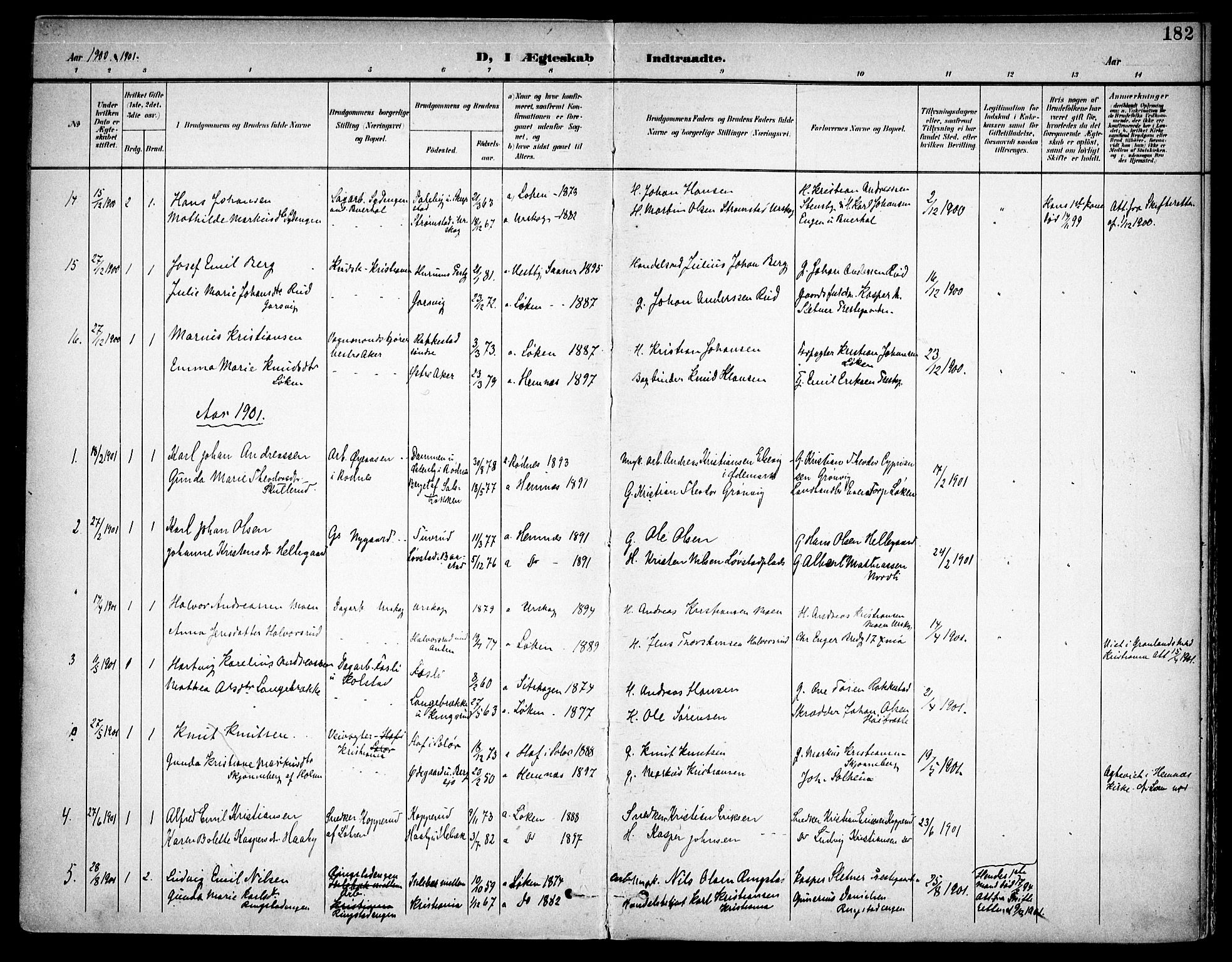 Høland prestekontor Kirkebøker, SAO/A-10346a/F/Fa/L0015: Parish register (official) no. I 15, 1897-1912, p. 182