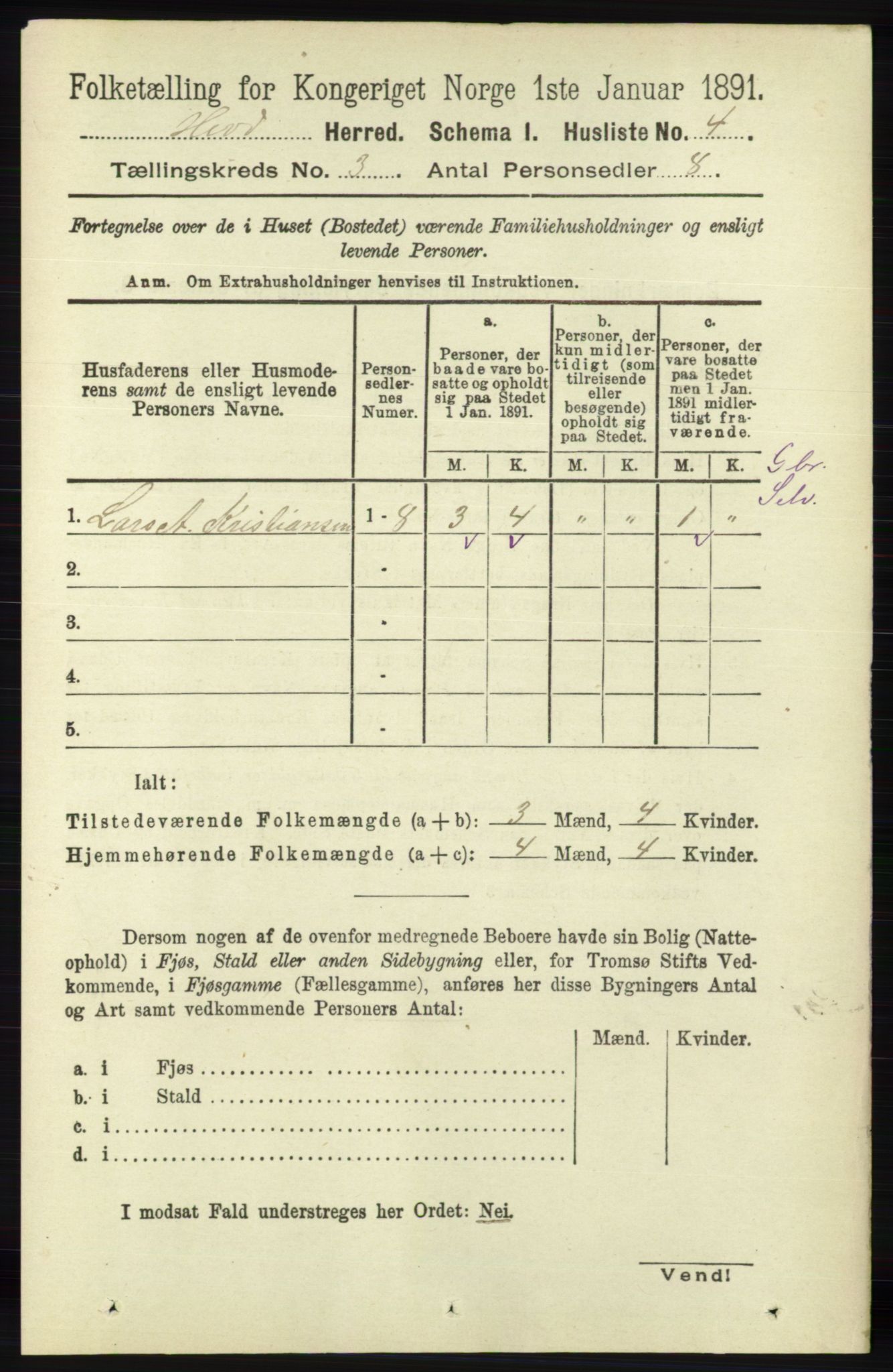RA, 1891 census for 1039 Herad, 1891, p. 913