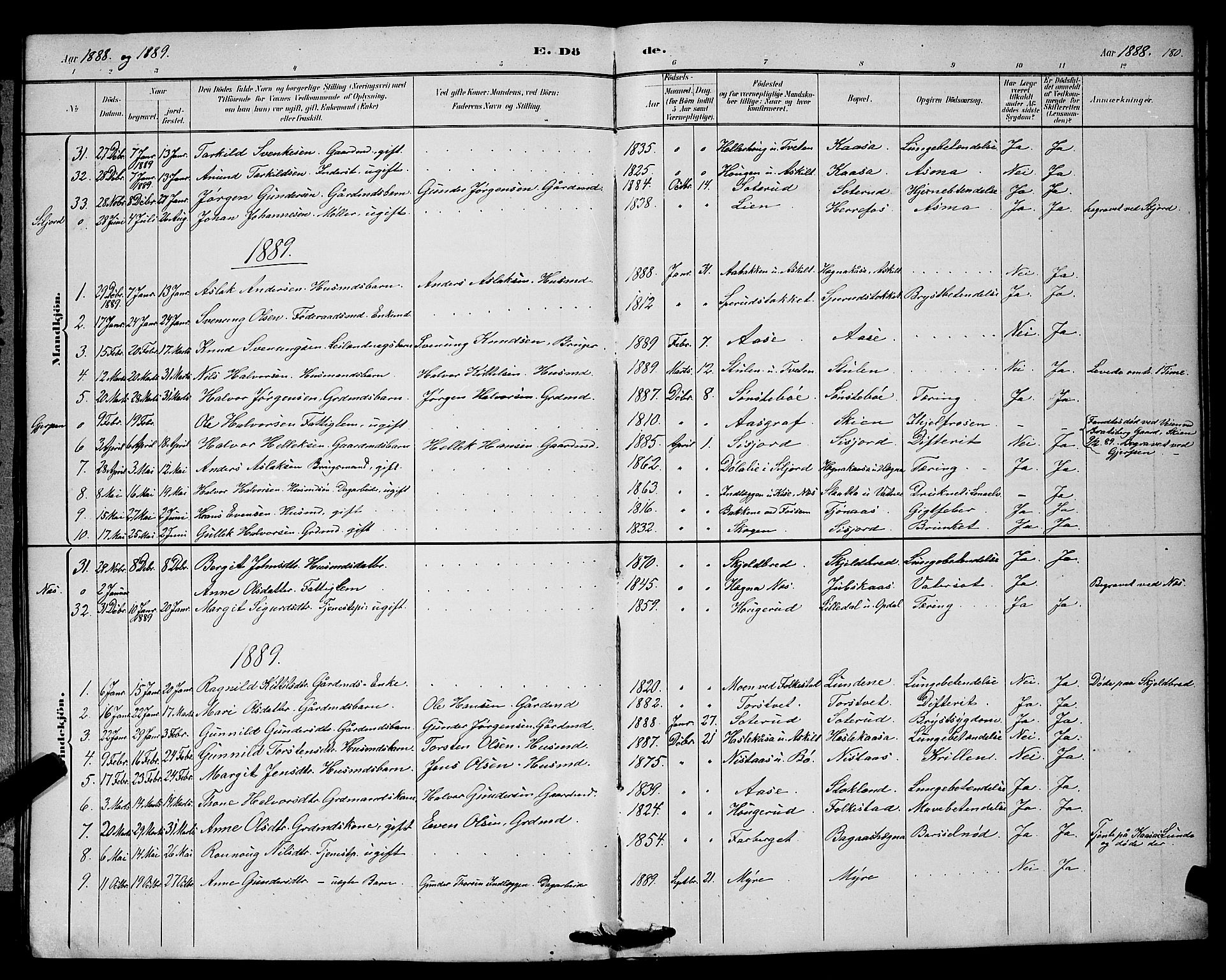 Bø kirkebøker, SAKO/A-257/G/Ga/L0005: Parish register (copy) no. 5, 1883-1897, p. 180