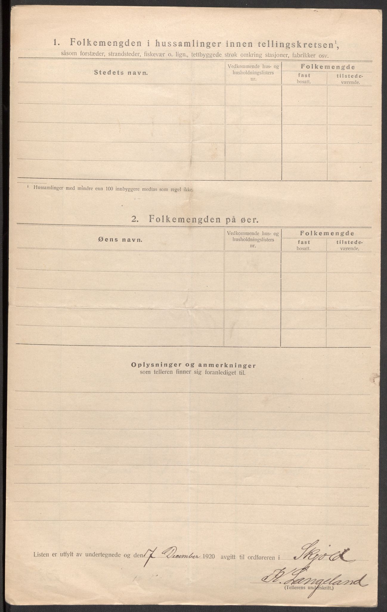 SAST, 1920 census for Skjold, 1920, p. 21