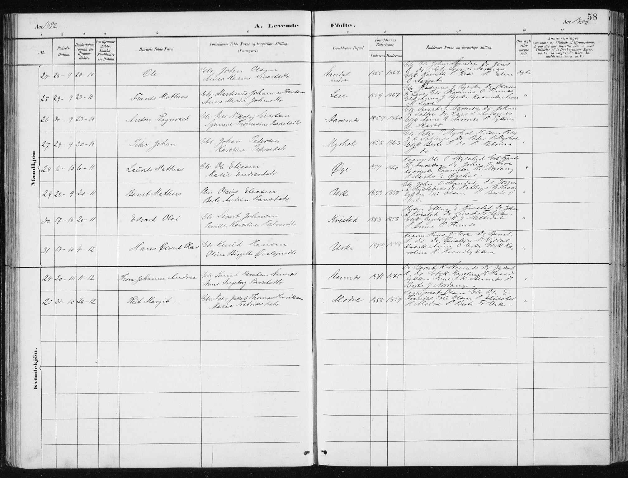 Ministerialprotokoller, klokkerbøker og fødselsregistre - Møre og Romsdal, AV/SAT-A-1454/515/L0215: Parish register (copy) no. 515C02, 1884-1906, p. 58