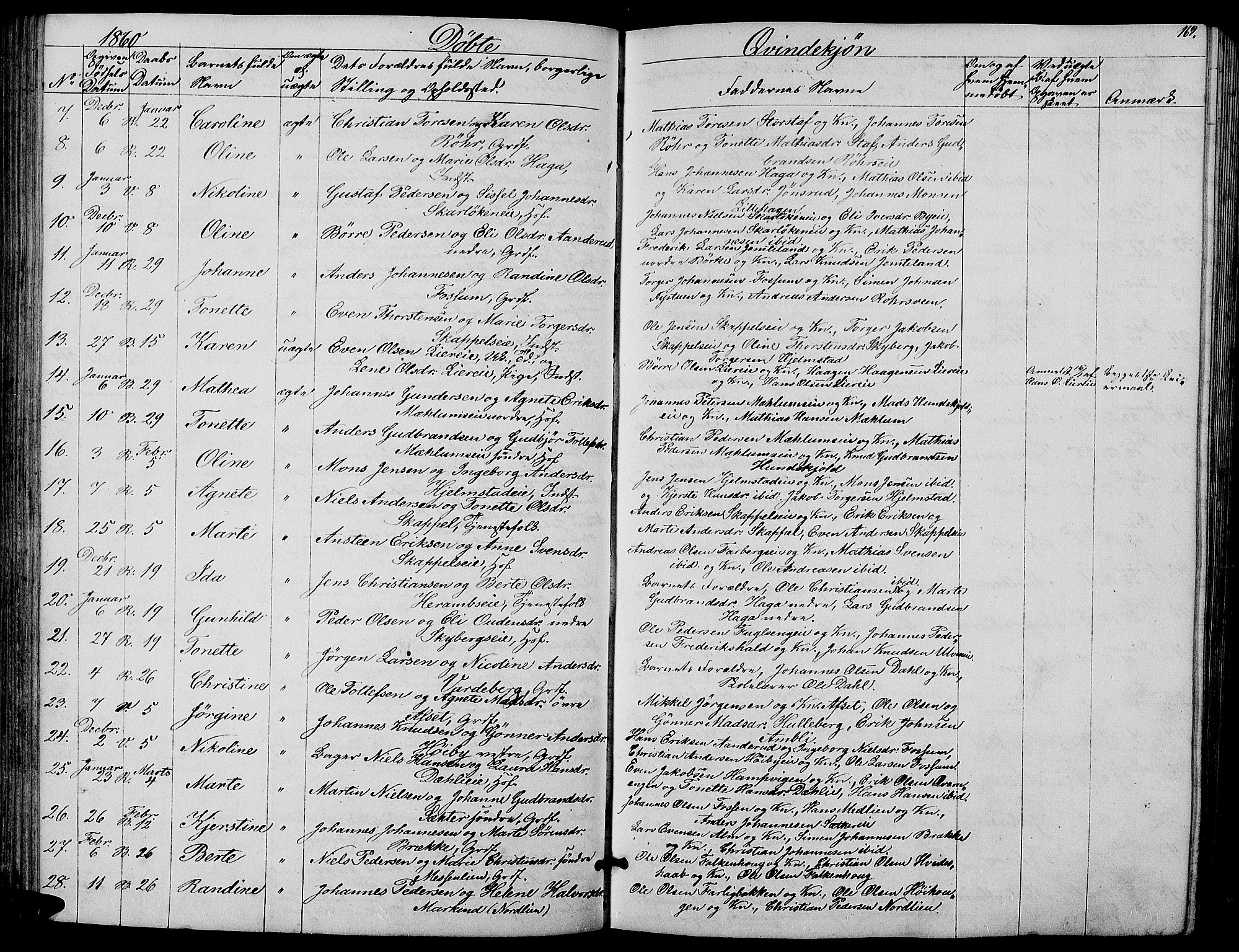 Ringsaker prestekontor, AV/SAH-PREST-014/L/La/L0006: Parish register (copy) no. 6, 1851-1860, p. 169