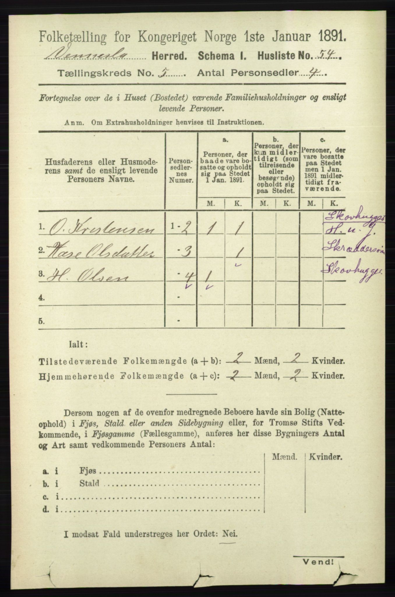 RA, 1891 census for 1014 Vennesla, 1891, p. 1207