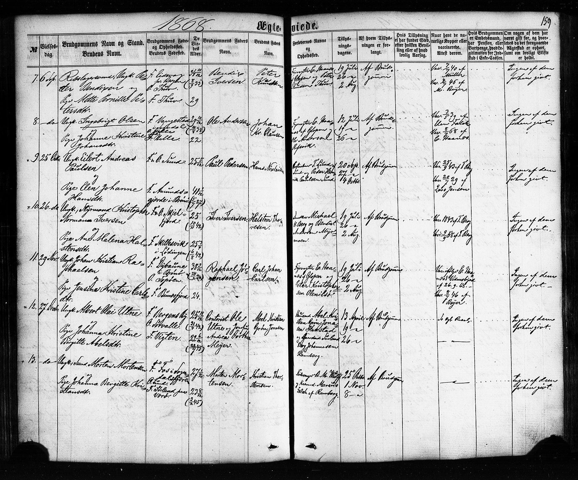 Ministerialprotokoller, klokkerbøker og fødselsregistre - Nordland, SAT/A-1459/885/L1203: Parish register (official) no. 885A04, 1859-1877, p. 159