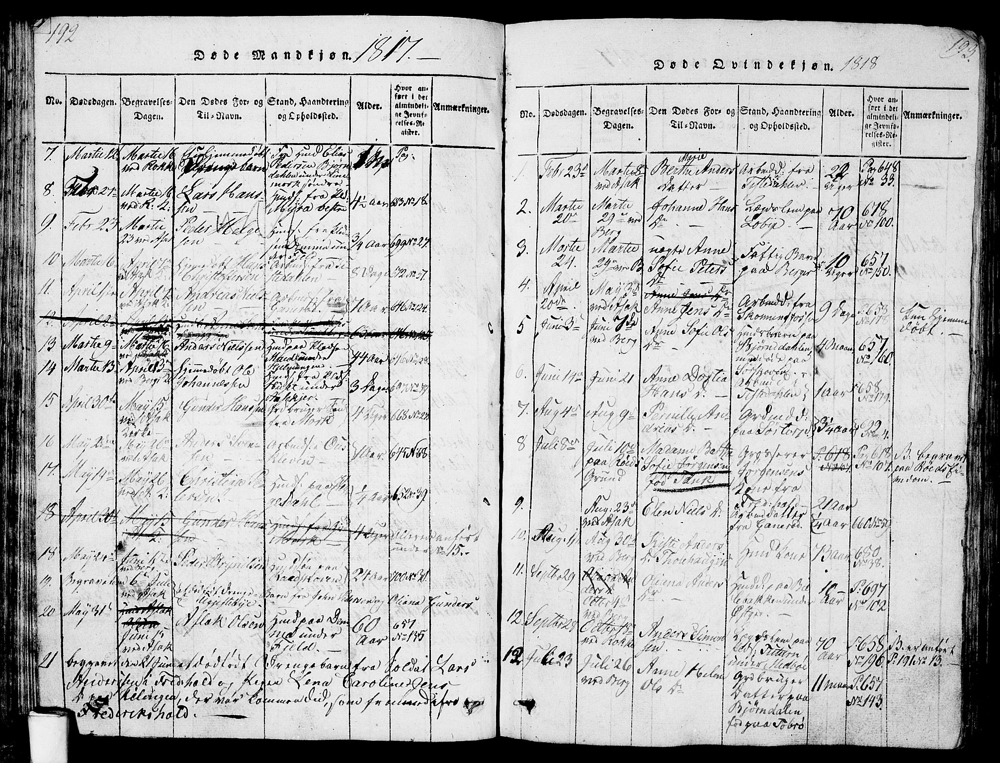 Berg prestekontor Kirkebøker, SAO/A-10902/G/Ga/L0001: Parish register (copy) no. I 1, 1815-1832, p. 192-193
