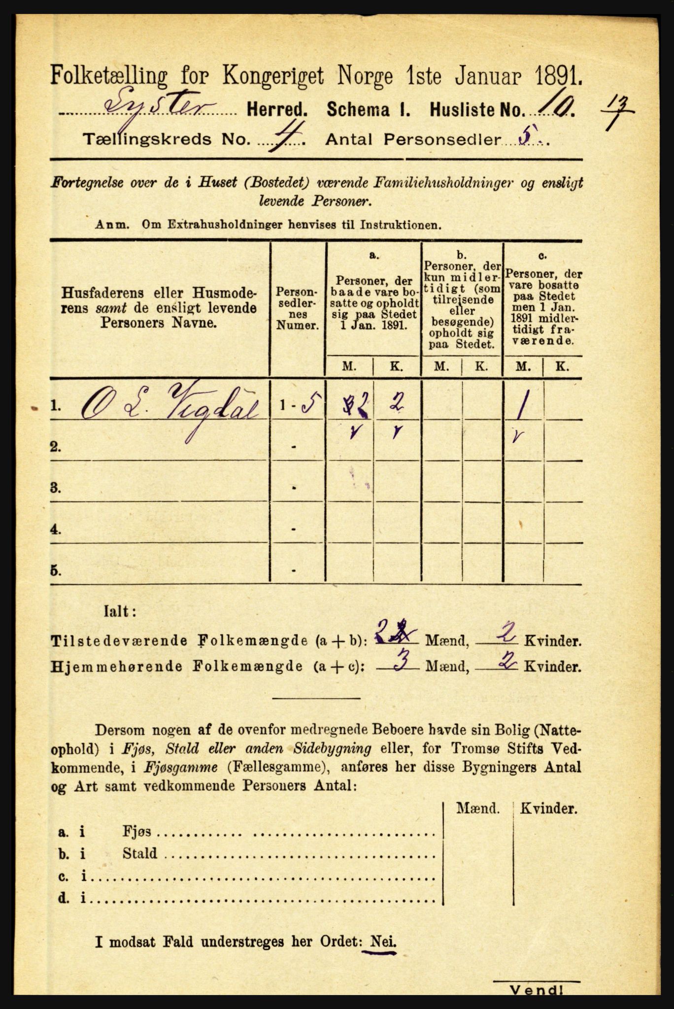 RA, 1891 census for 1426 Luster, 1891, p. 1416