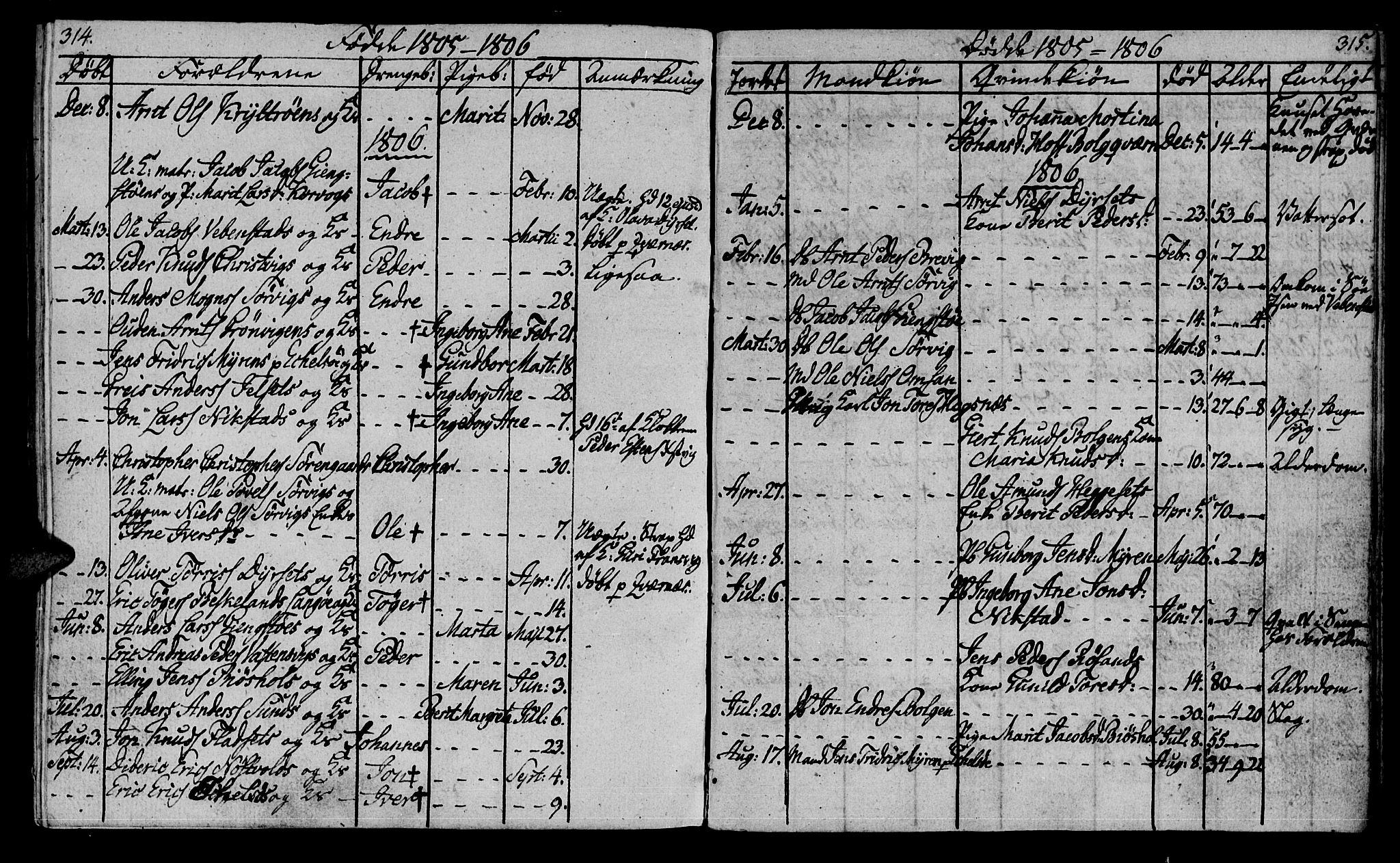 Ministerialprotokoller, klokkerbøker og fødselsregistre - Møre og Romsdal, AV/SAT-A-1454/569/L0817: Parish register (official) no. 569A03, 1805-1819, p. 314-315