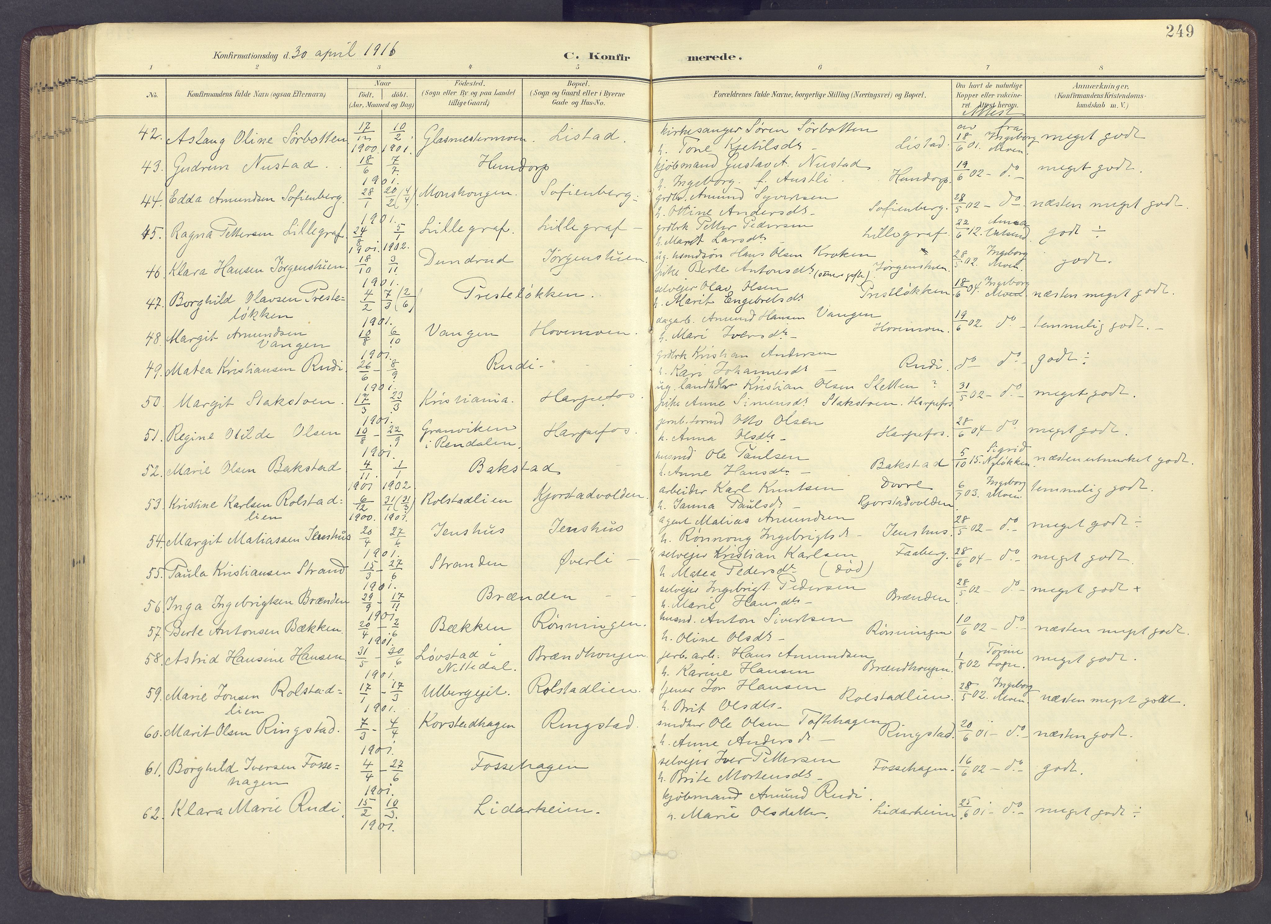 Sør-Fron prestekontor, AV/SAH-PREST-010/H/Ha/Haa/L0004: Parish register (official) no. 4, 1898-1919, p. 249