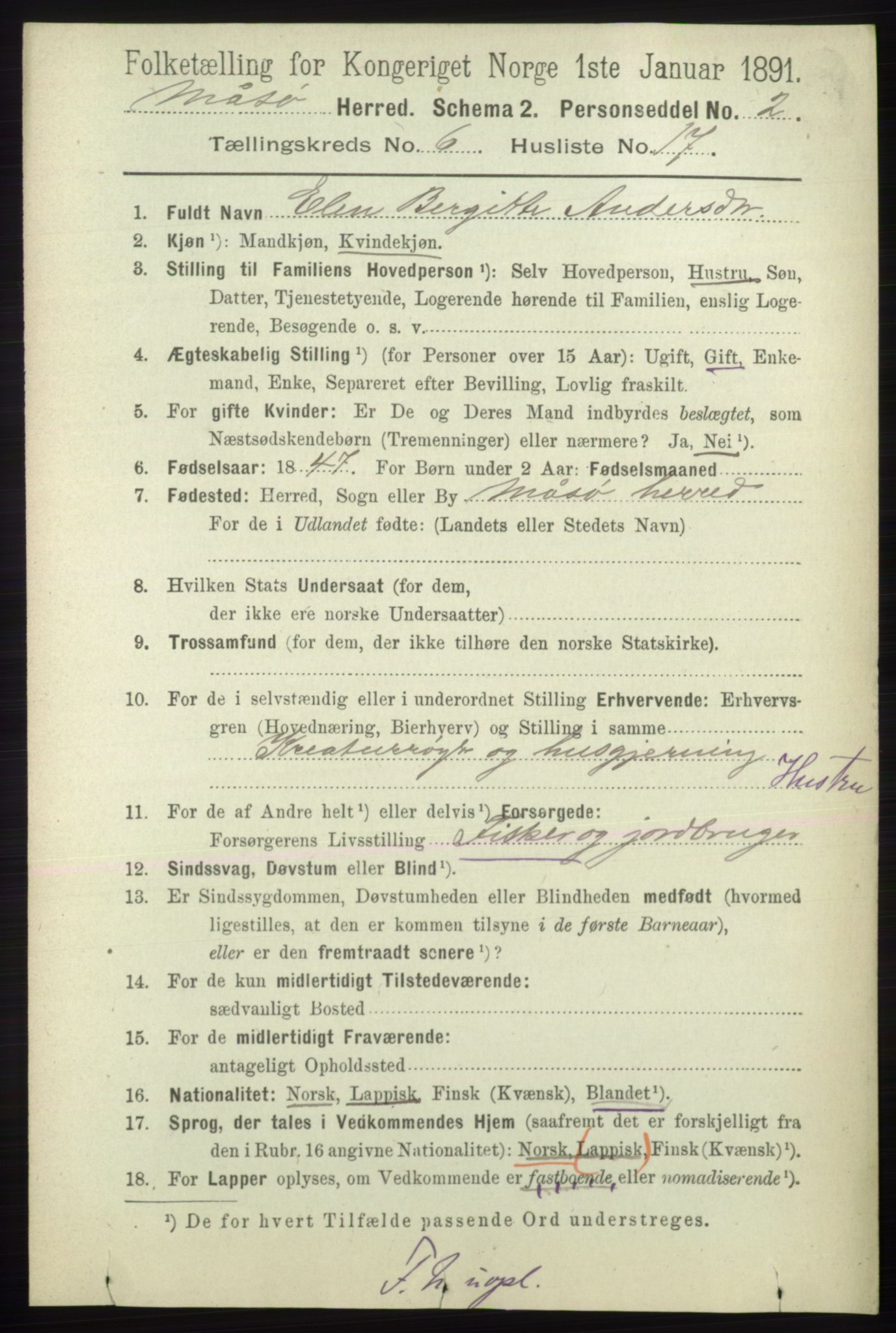 RA, 1891 census for 2018 Måsøy, 1891, p. 1227