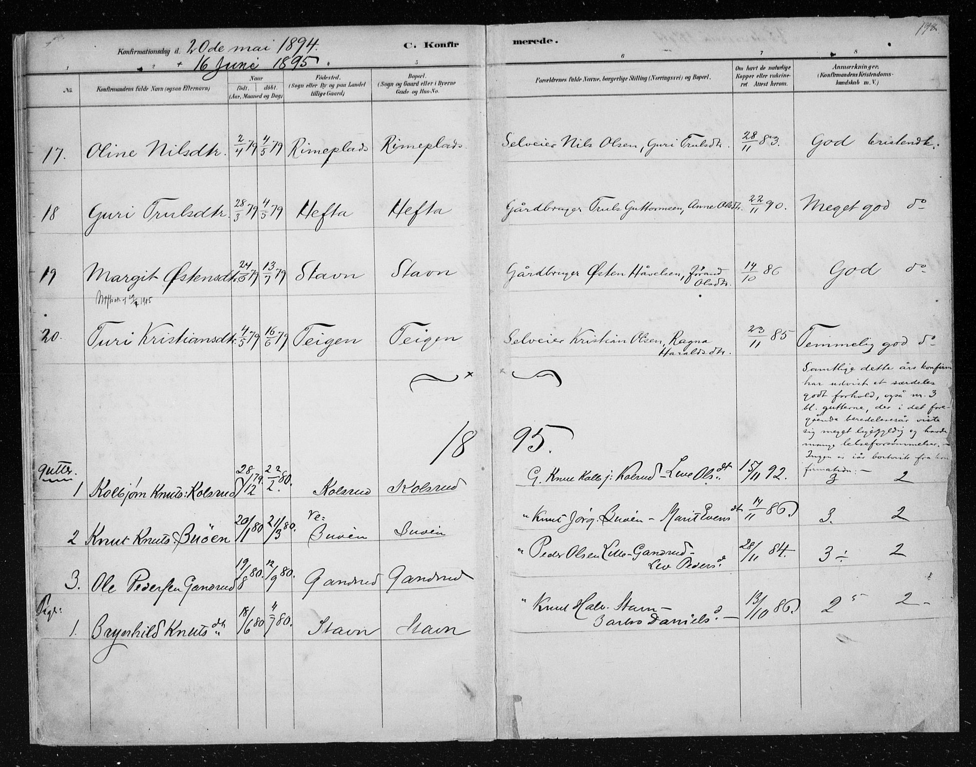 Nes kirkebøker, SAKO/A-236/F/Fa/L0012: Parish register (official) no. 12, 1881-1917, p. 198