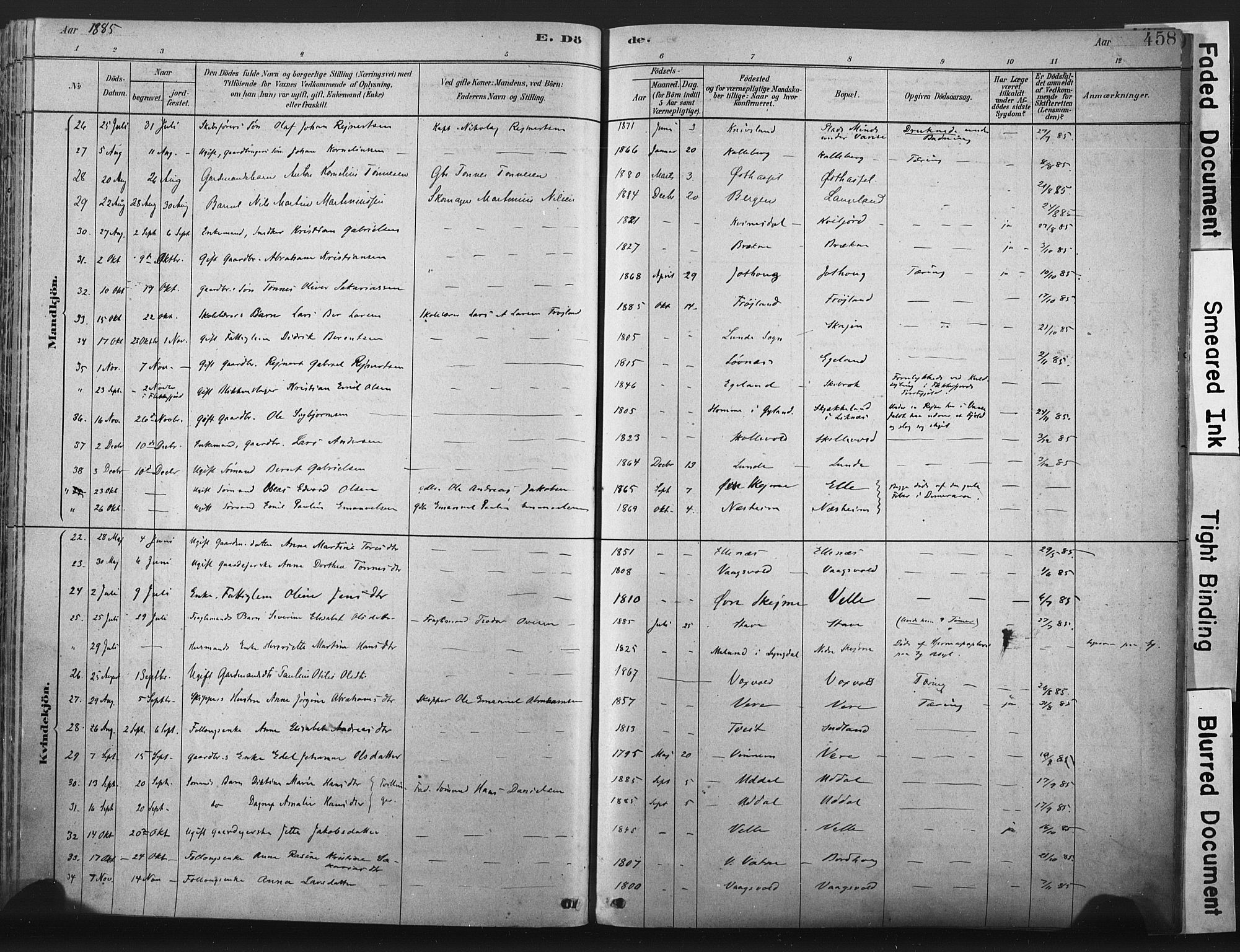 Lista sokneprestkontor, AV/SAK-1111-0027/F/Fa/L0012: Parish register (official) no. A 12, 1879-1903, p. 458