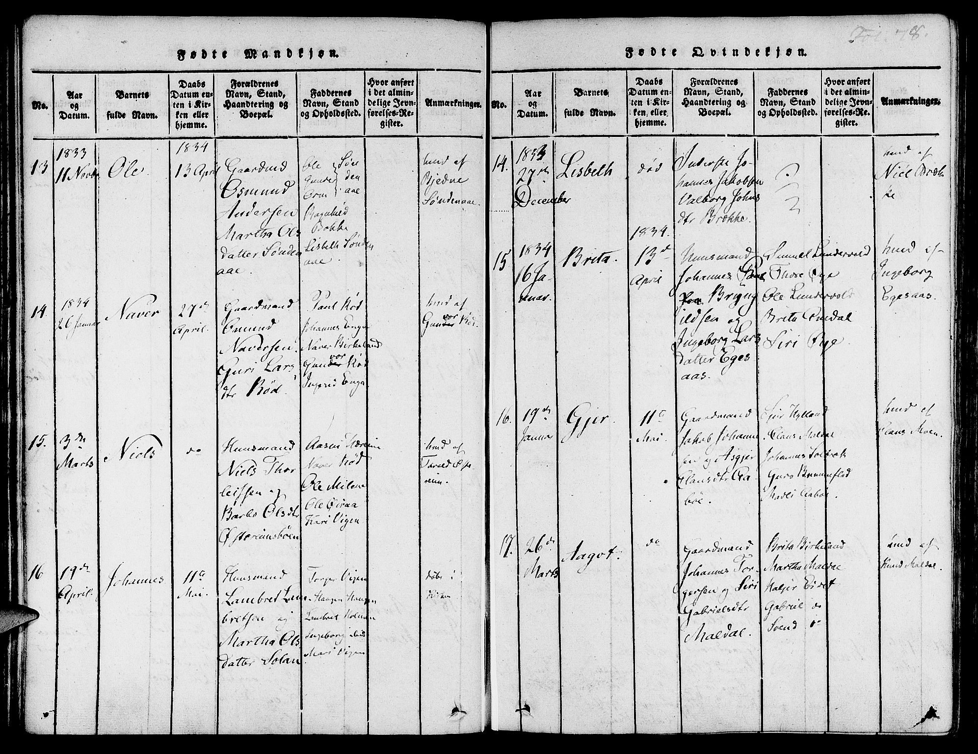 Suldal sokneprestkontor, AV/SAST-A-101845/01/IV/L0007: Parish register (official) no. A 7, 1817-1838, p. 78