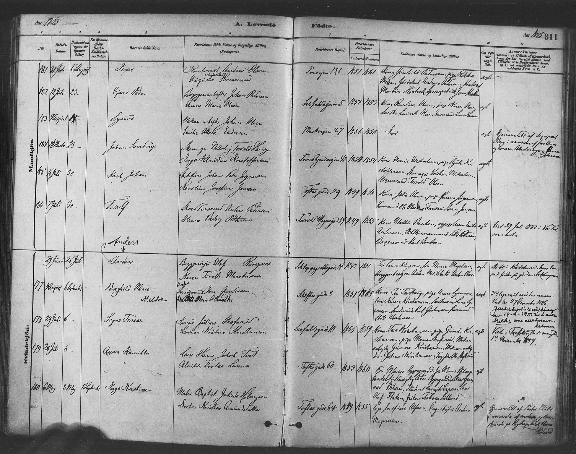 Paulus prestekontor Kirkebøker, AV/SAO-A-10871/F/Fa/L0003: Parish register (official) no. 3, 1879-1887, p. 311