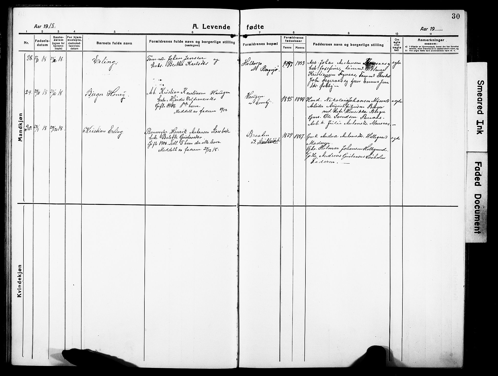 Høland prestekontor Kirkebøker, AV/SAO-A-10346a/G/Gb/L0002: Parish register (copy) no. II 2, 1915-1933, p. 30