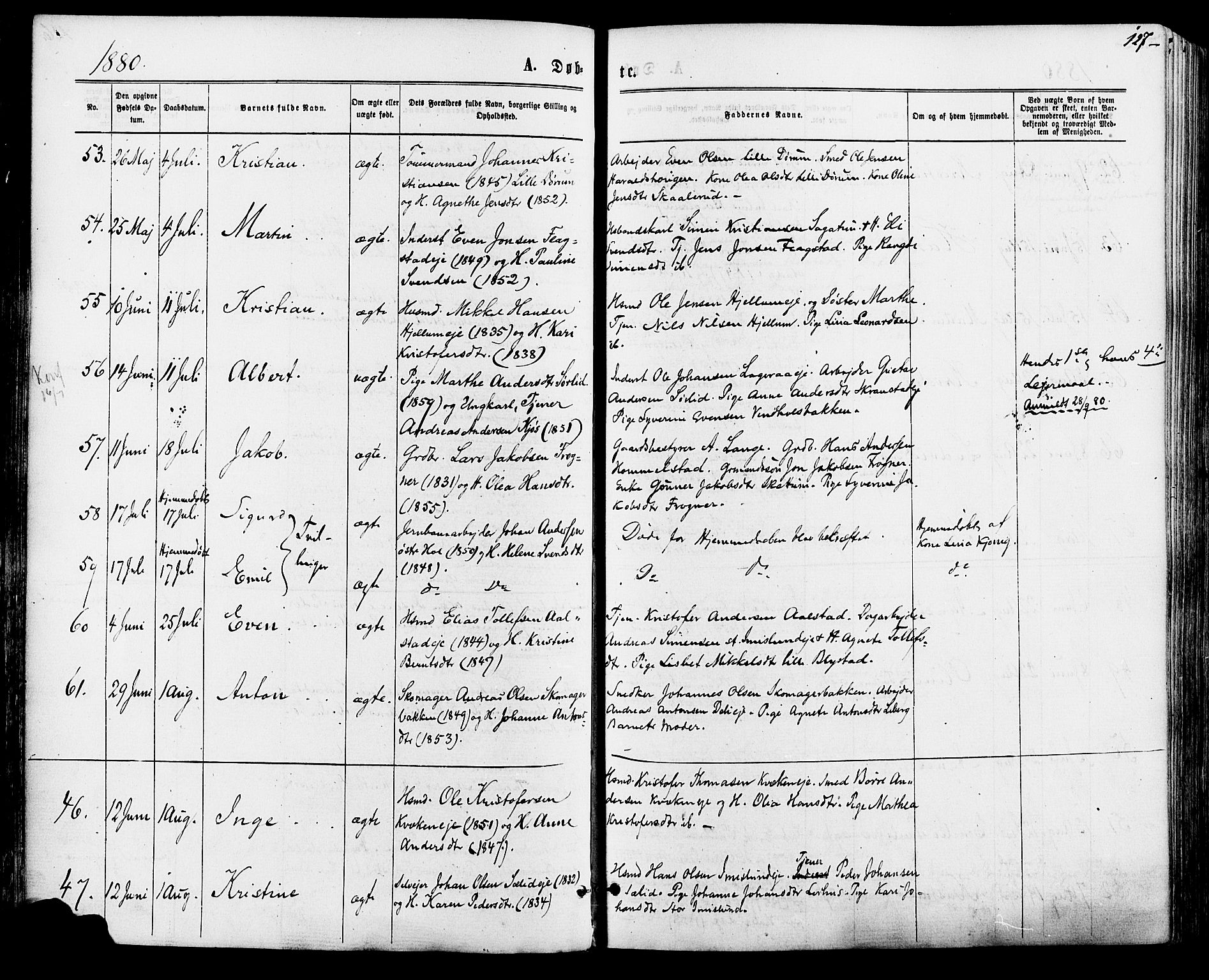 Vang prestekontor, Hedmark, AV/SAH-PREST-008/H/Ha/Haa/L0015: Parish register (official) no. 15, 1871-1885, p. 127