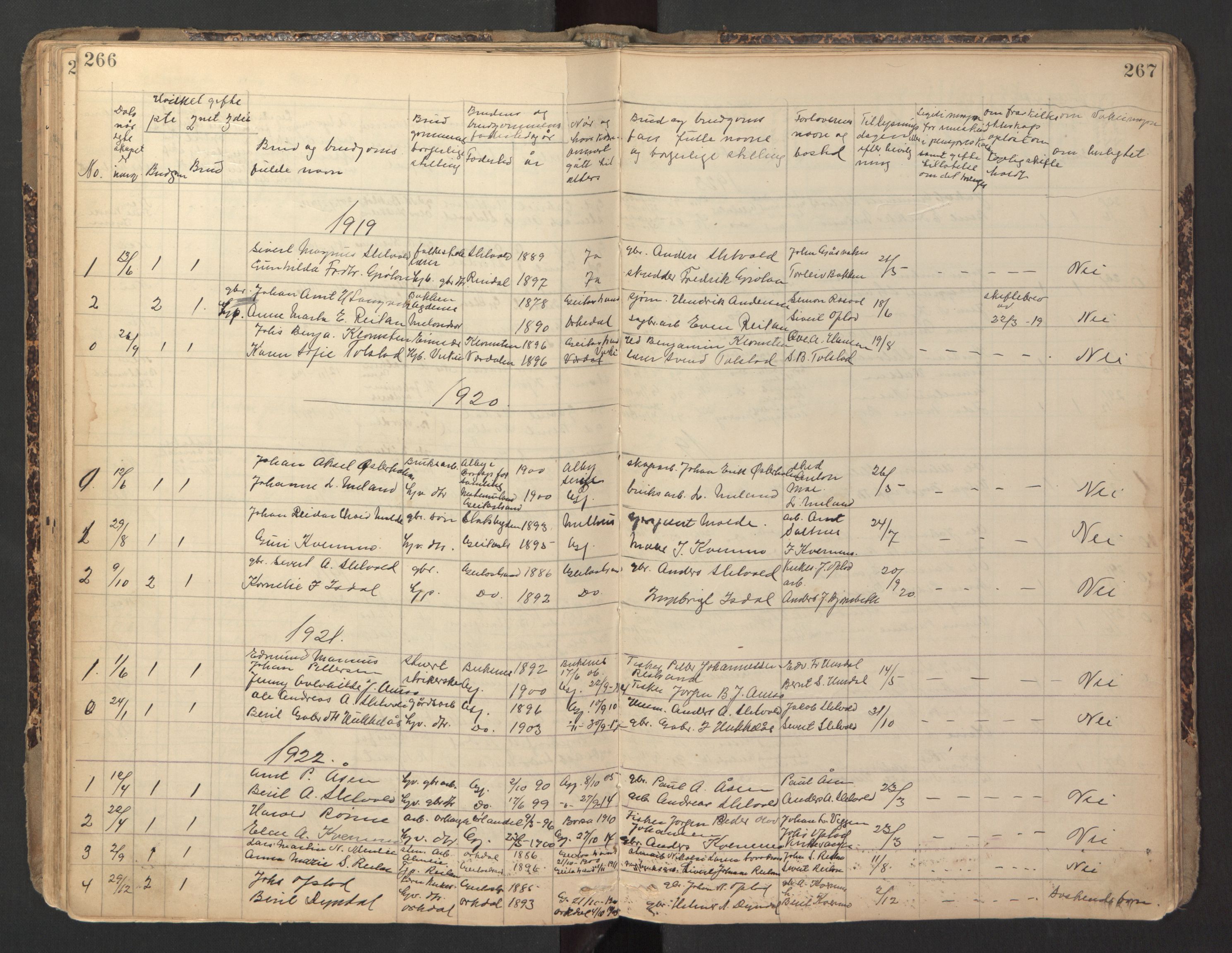 Ministerialprotokoller, klokkerbøker og fødselsregistre - Sør-Trøndelag, SAT/A-1456/670/L0837: Parish register (copy) no. 670C01, 1905-1946, p. 266-267