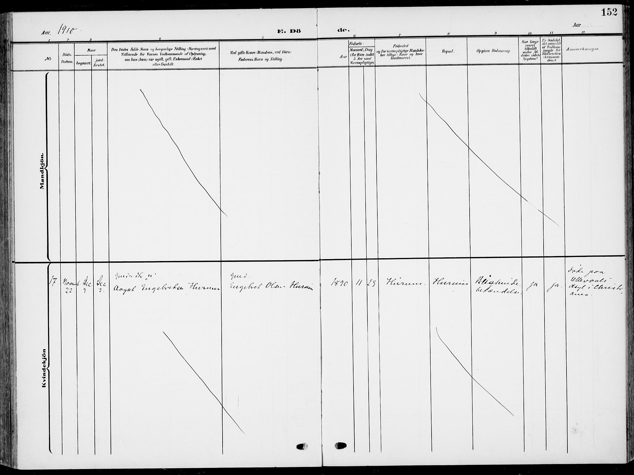 Hole kirkebøker, SAKO/A-228/F/Fa/L0010: Parish register (official) no. I 10, 1907-1917, p. 152