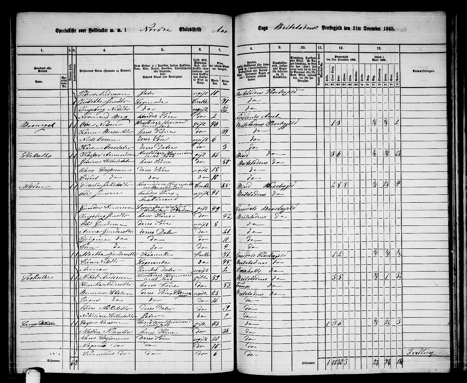 RA, 1865 census for Beitstad, 1865, p. 165