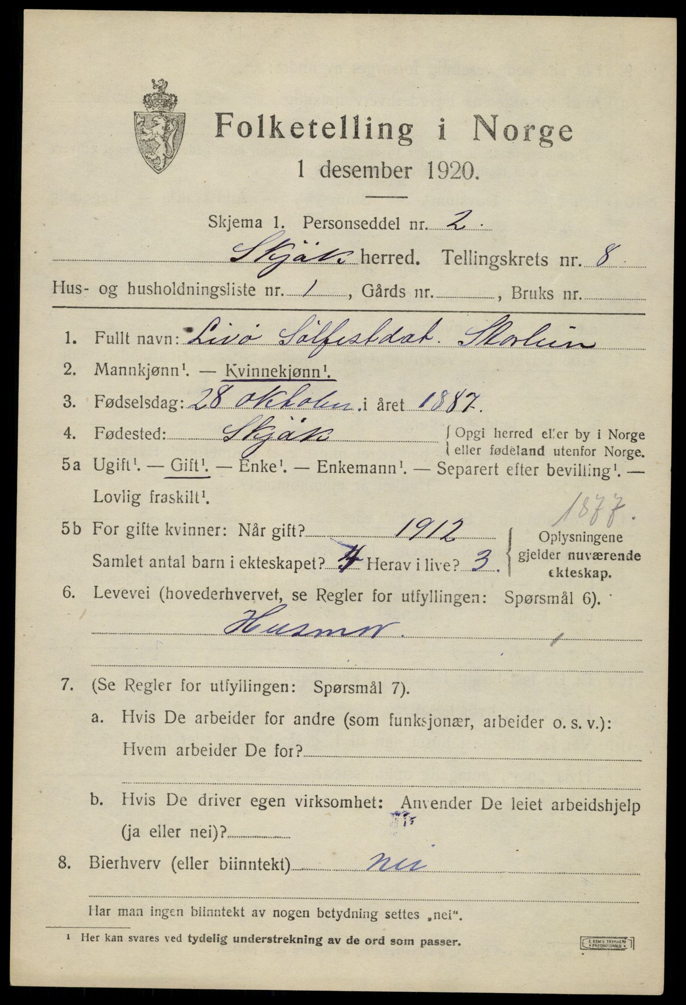 SAH, 1920 census for Skjåk, 1920, p. 3720